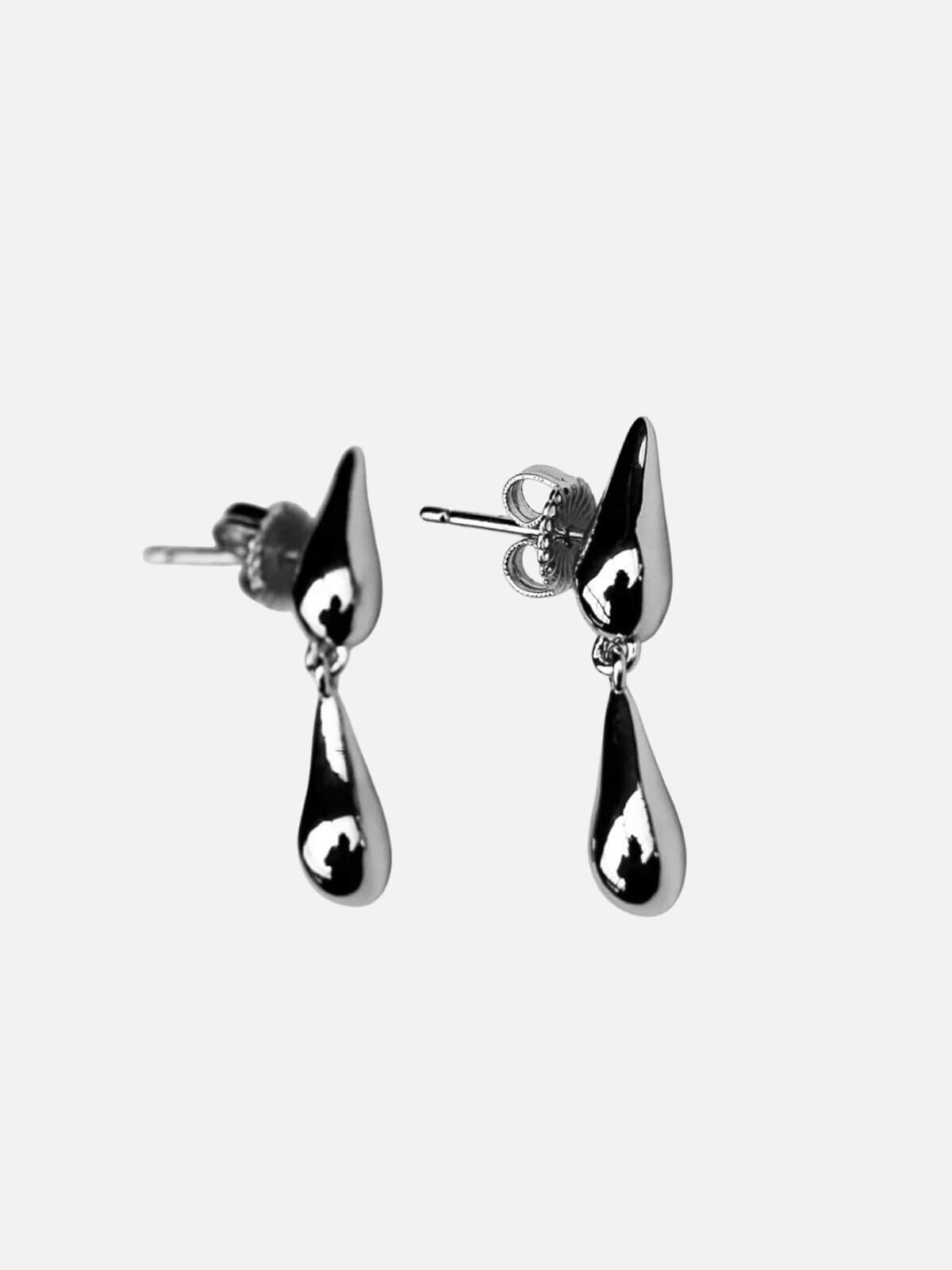 Double Droplet Studs: Solid Sterling Silver Earrings F+H Jewellery 