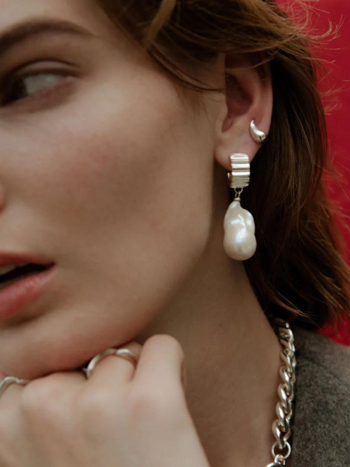 F+H | Equip Pearl Earrings: Brass + 18K Gold Plating | Perlu