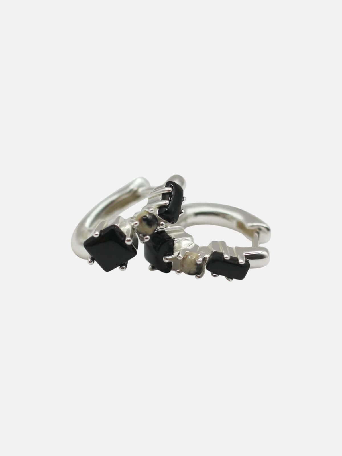 Fantasy Gemstone Huggies: Onyx + Dalmatian Jasper Earrings F+H Jewellery 