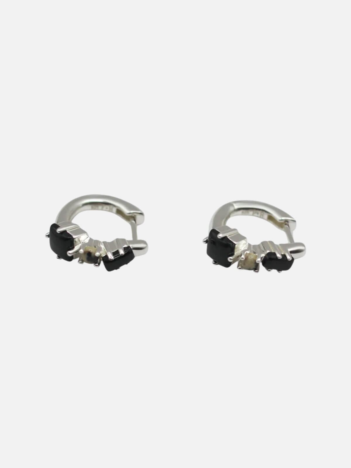 Fantasy Gemstone Huggies: Onyx + Dalmatian Jasper Earrings F+H Jewellery 