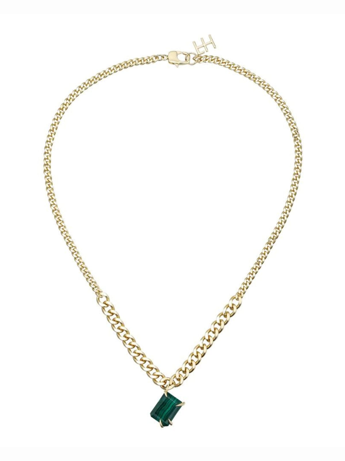 Fierce Pendant Necklace: Brass + 18K Gold Plating + Malachite