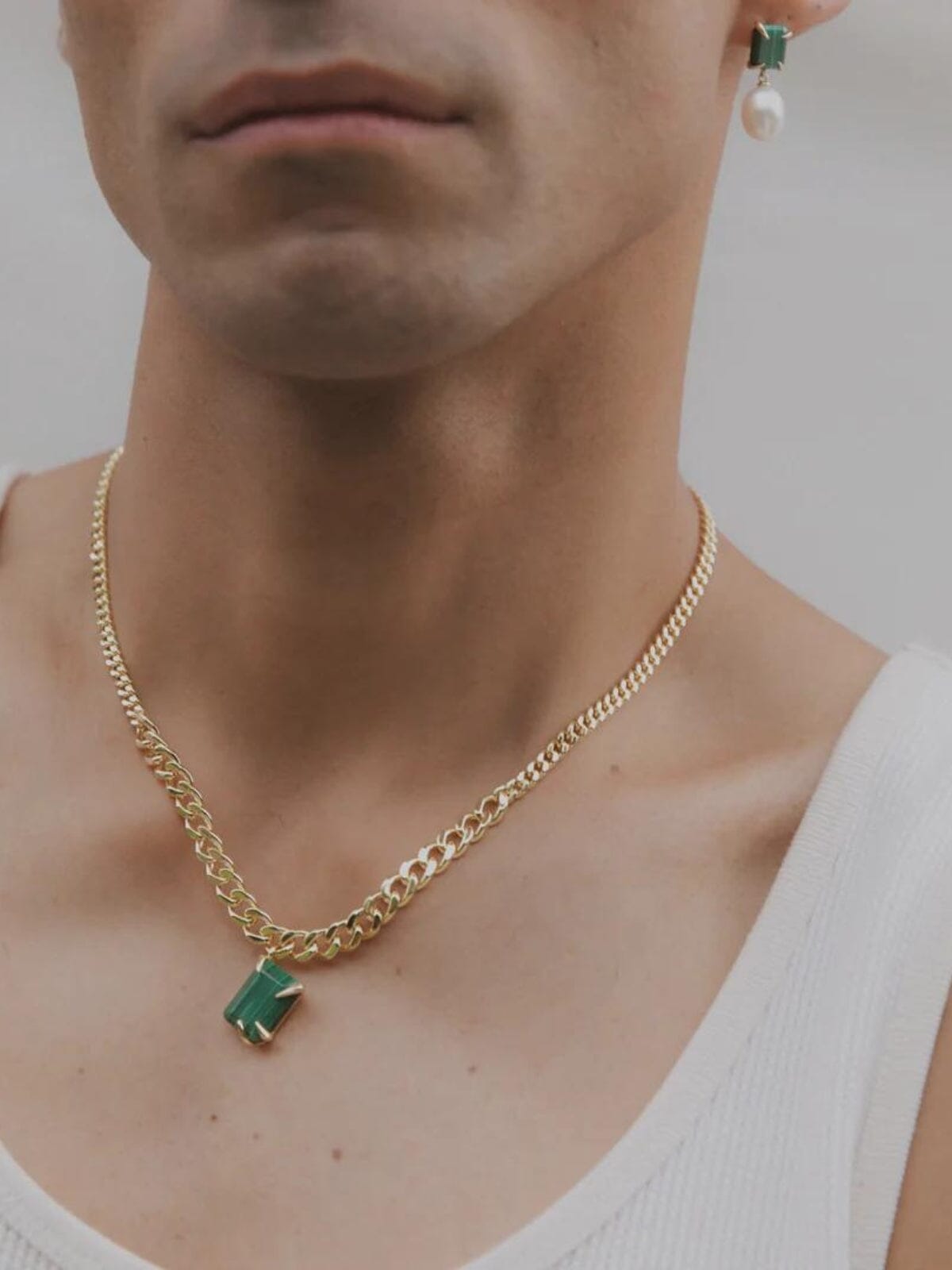 Fierce Pendant Necklace: Brass + 18K Gold Plating + Malachite