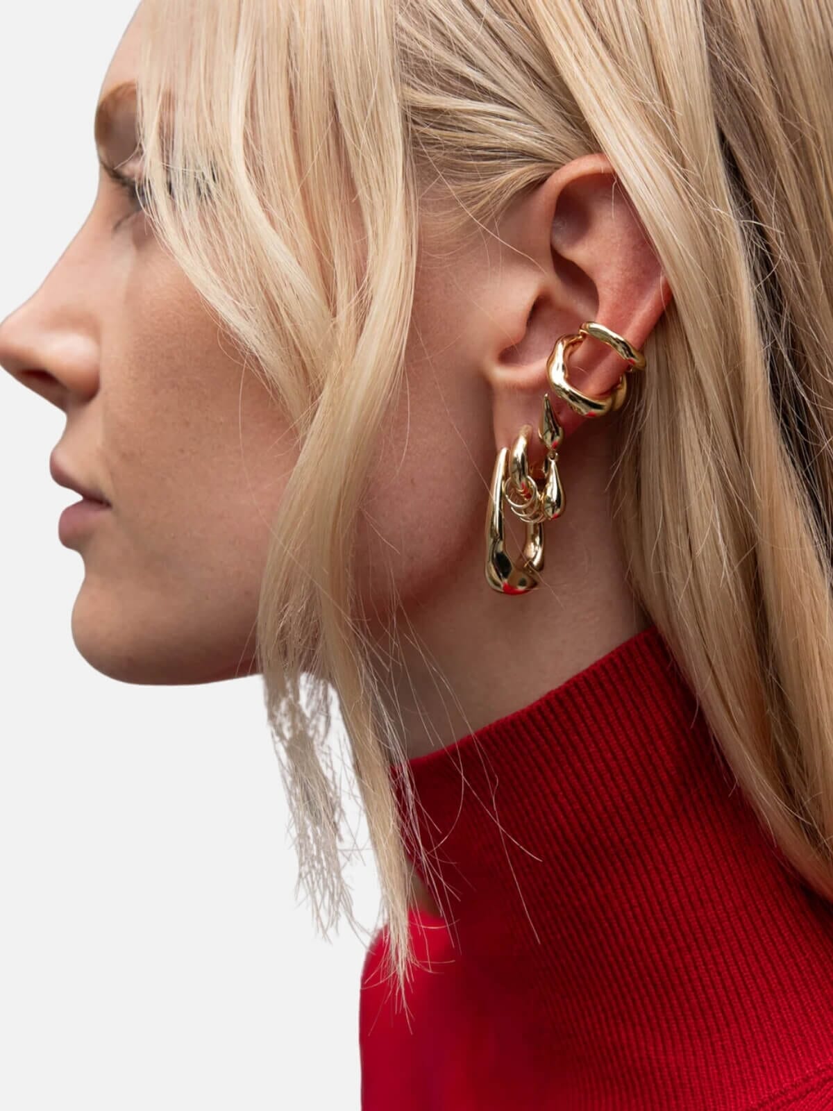 Hammered Long Hoops: Brass + 18K Gold Plating Earrings F+H Jewellery 