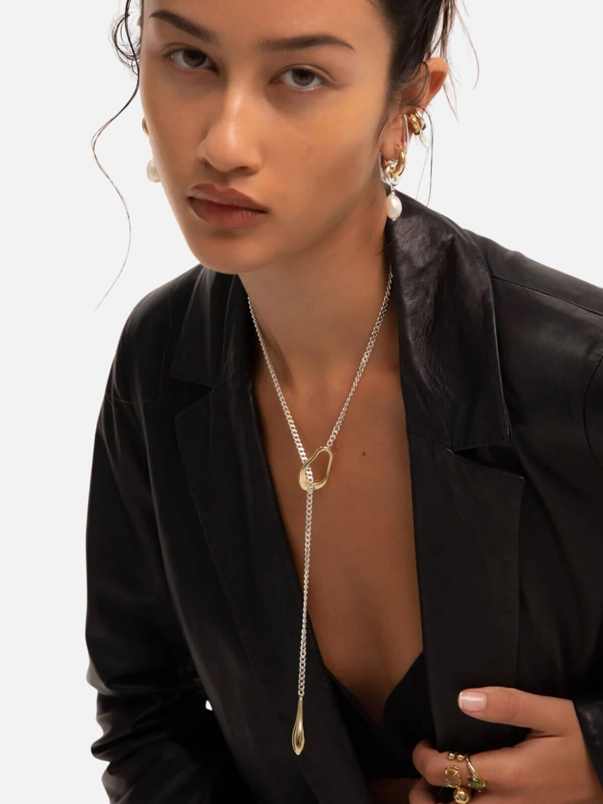 Lariat Organic Necklace: Mixed Metals Earrings F+H Jewellery 