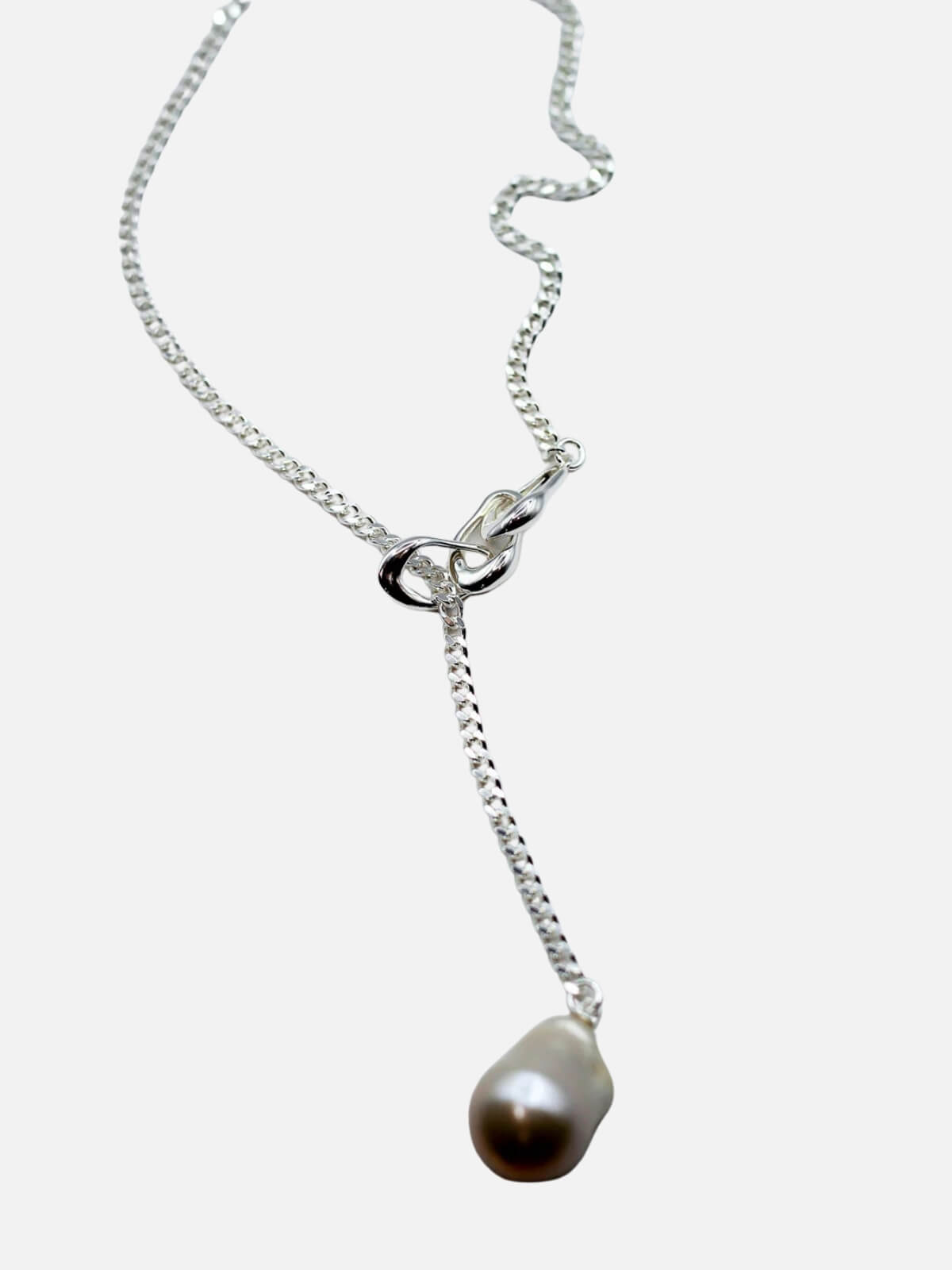 Linked Pearl Lariat Necklace: Sterling Silver + Freshwater Pearl