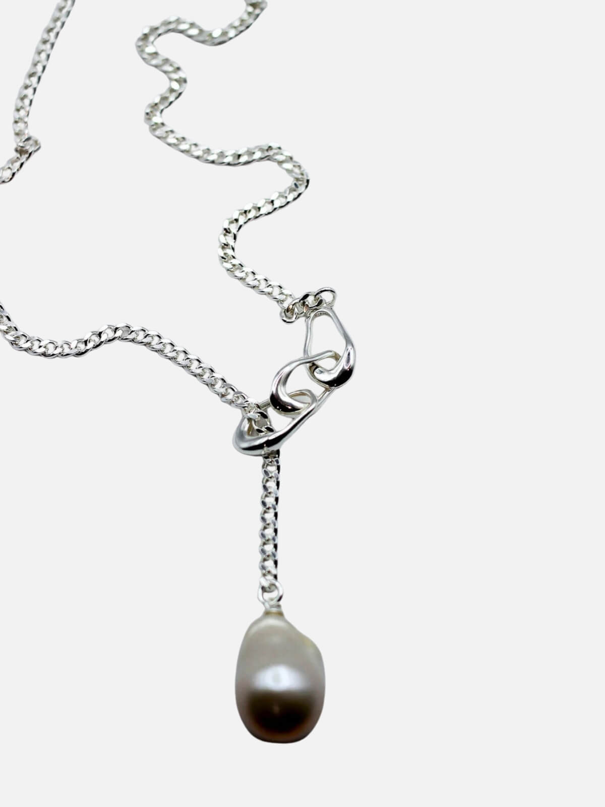 Linked Pearl Lariat Necklace: Sterling Silver + Freshwater Pearl