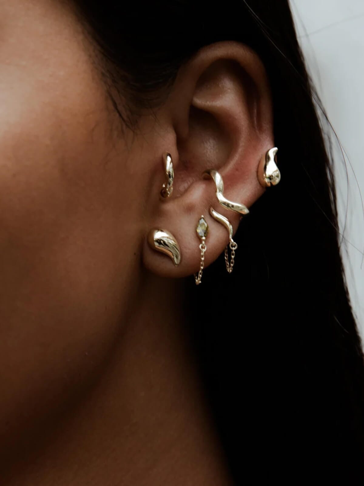 Marquise Chain Studs: Silver + 18K Gold Plating + Peridot Earrings F+H Jewellery 