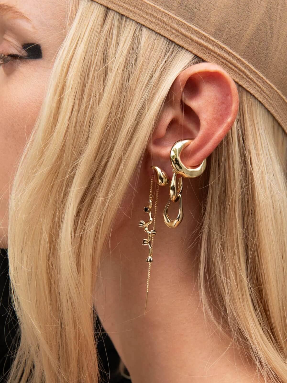 Mini Organic Link Earrings: Brass + 18K Gold Plating Earrings F+H Jewellery 