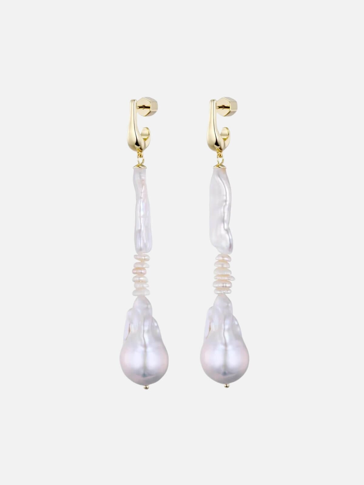 F+H | Pearl Drop Earrings: Brass + 18K Gold + Freshwater Pearl | Perlu