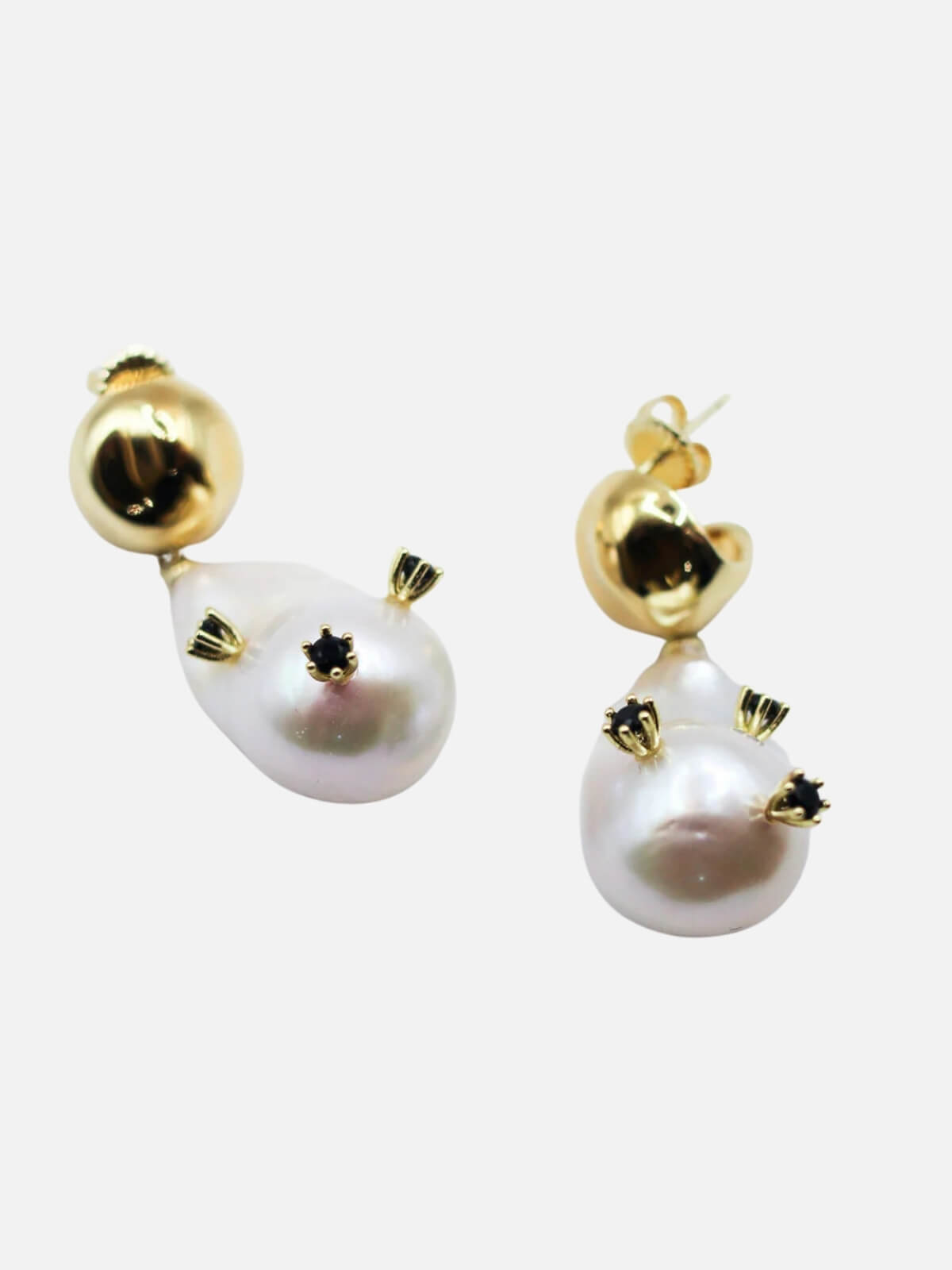 Prickly Pearl Studded Earrings: Freshwater Pearl + Onyx