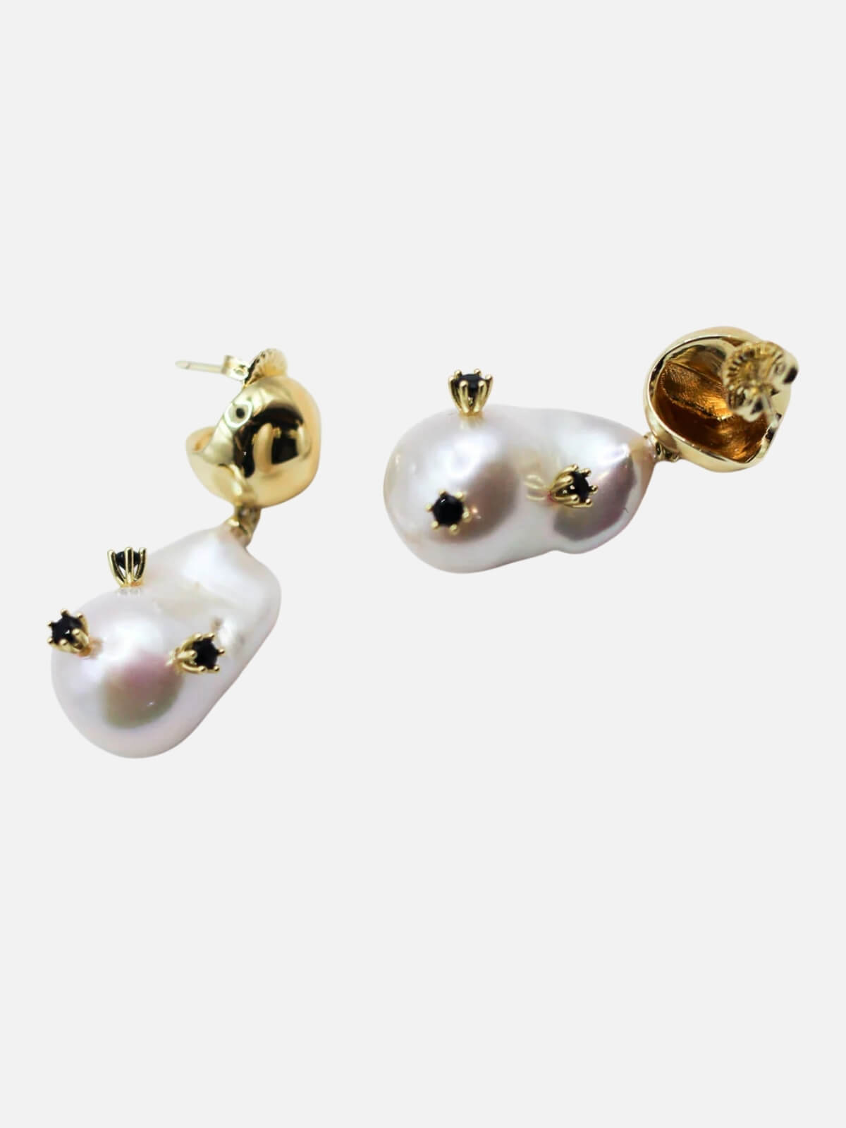 Prickly Pearl Studded Earrings: Freshwater Pearl + Onyx