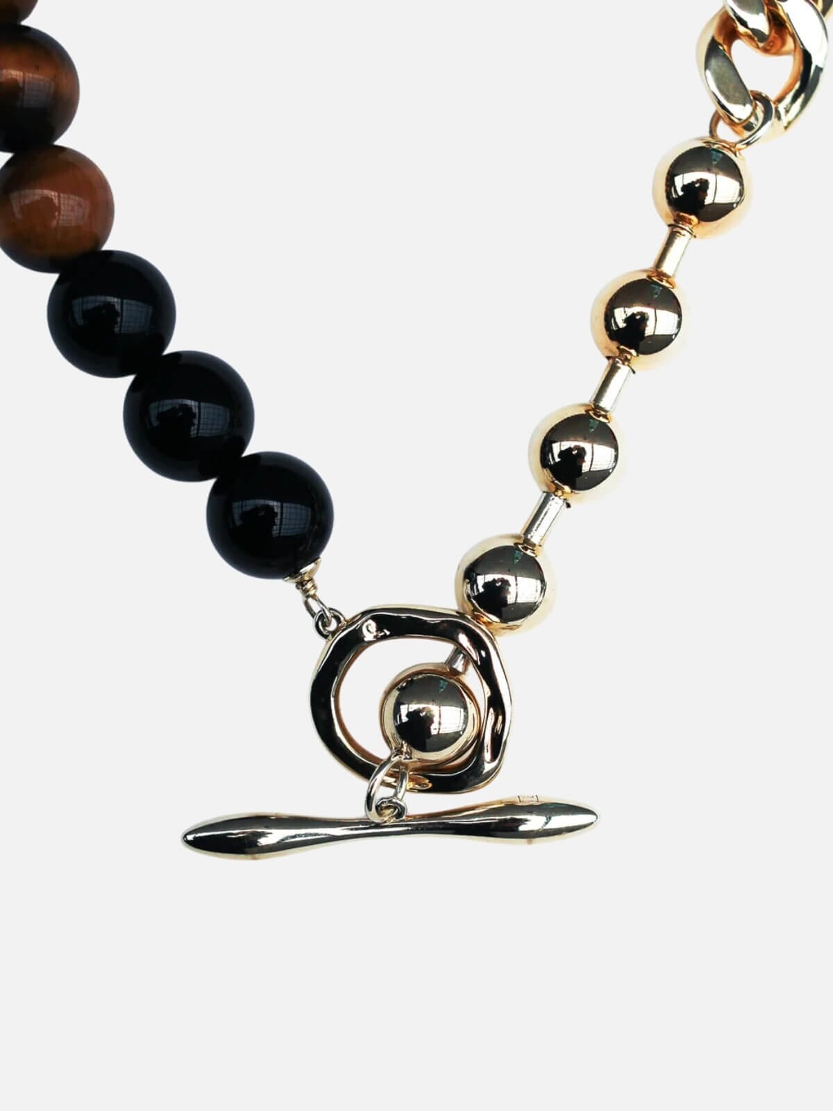 Primal Statement Necklace: Tigers Eye + Onyx Necklaces F+H Jewellery 