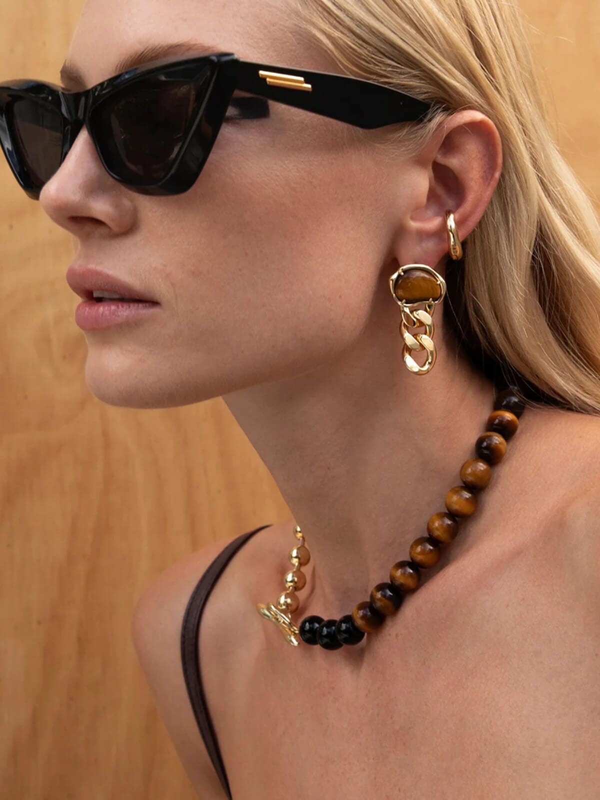 Primal Statement Necklace: Tigers Eye + Onyx Necklaces F+H Jewellery 