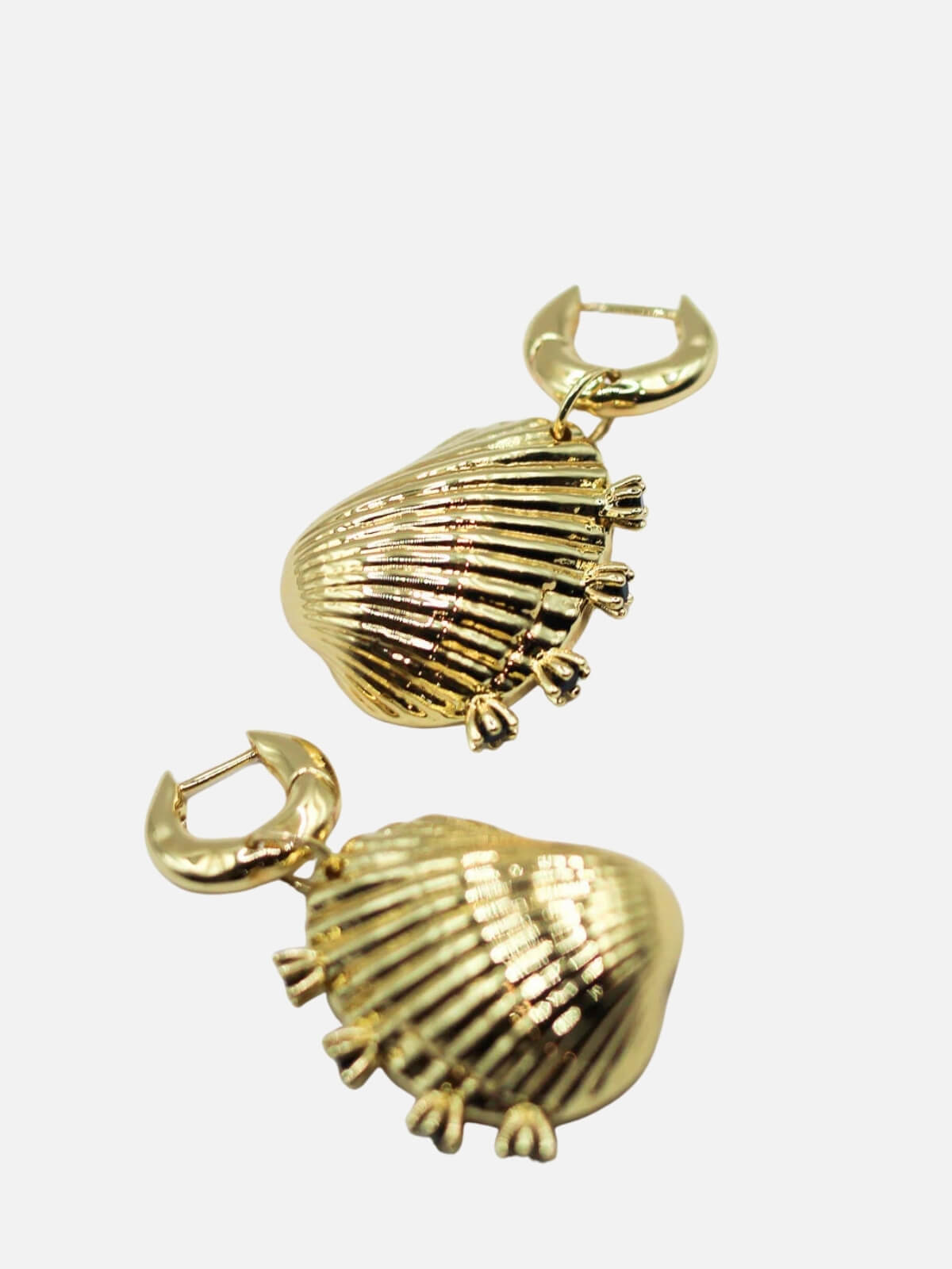 Salty Spiked Shell Earrings: Brass + 18K Gold Plating + Onyx