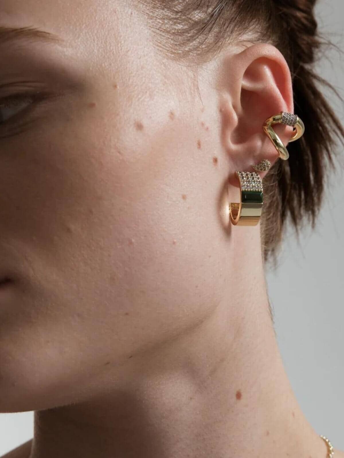 F+H | Spliced Malachite Hoop Earrings: Brass + 18K Gold Plating + Malachite + Topaz | Perlu