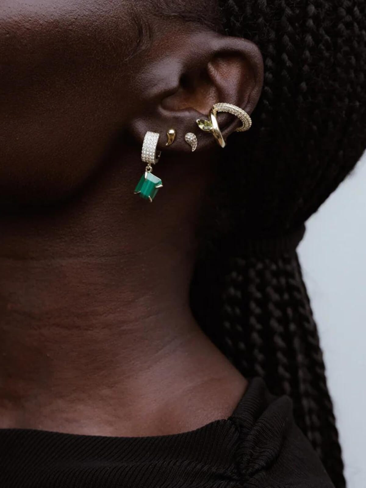 F+H | Malachite Earring: Brass + 18K Gold + Topaz + Malachite | Perlu