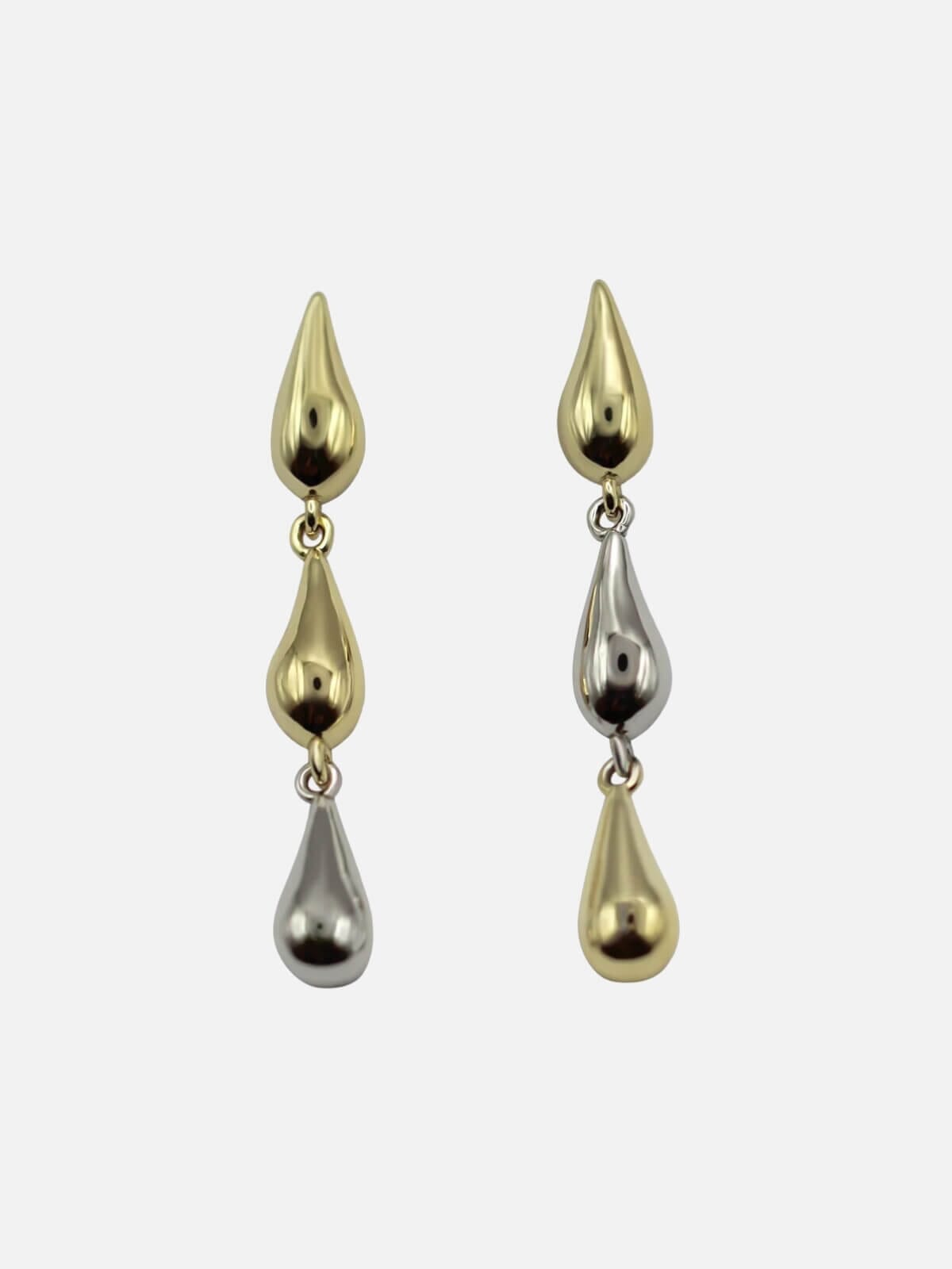 Triple Droplet Stud Earrings: Brass + 18K Gold Plating + Rhodium Earrings F+H Jewellery 