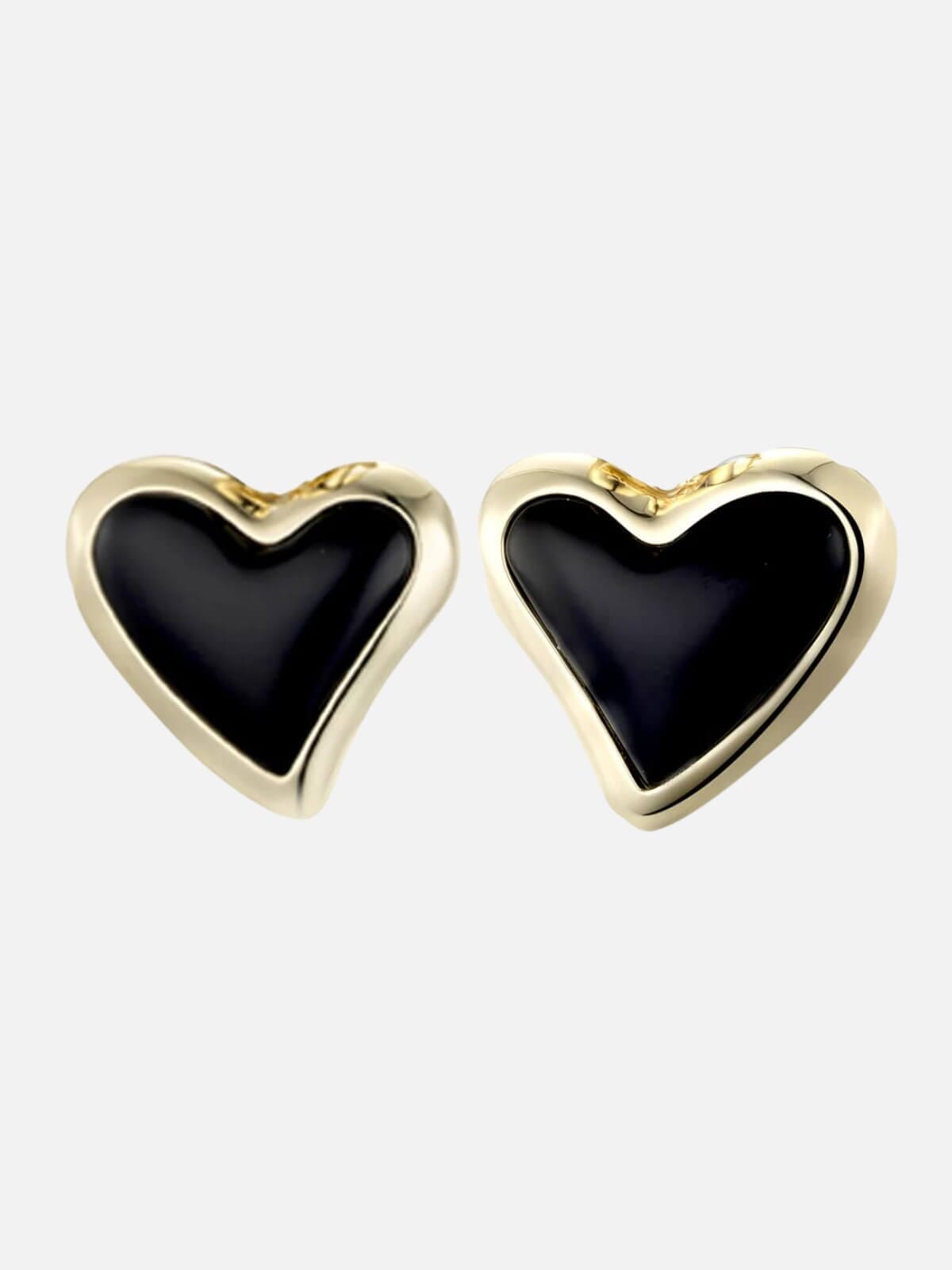 F+H | Whitney Statement Heart Earrings: 18K Gold Plating + Onyx | Perlu