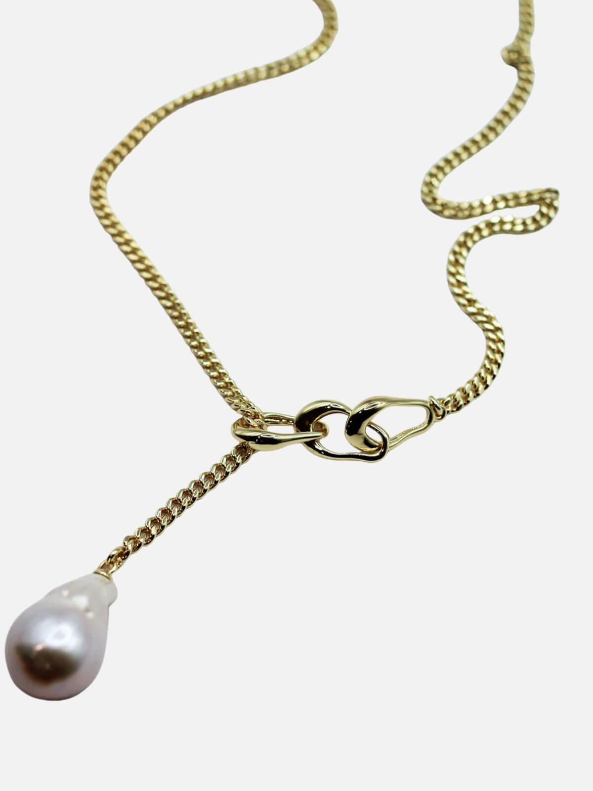Linked Pearl Lariat Necklace: Freshwater Pearl