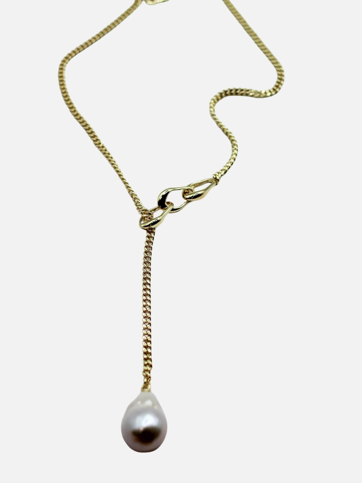 Linked Pearl Lariat Necklace: Freshwater Pearl