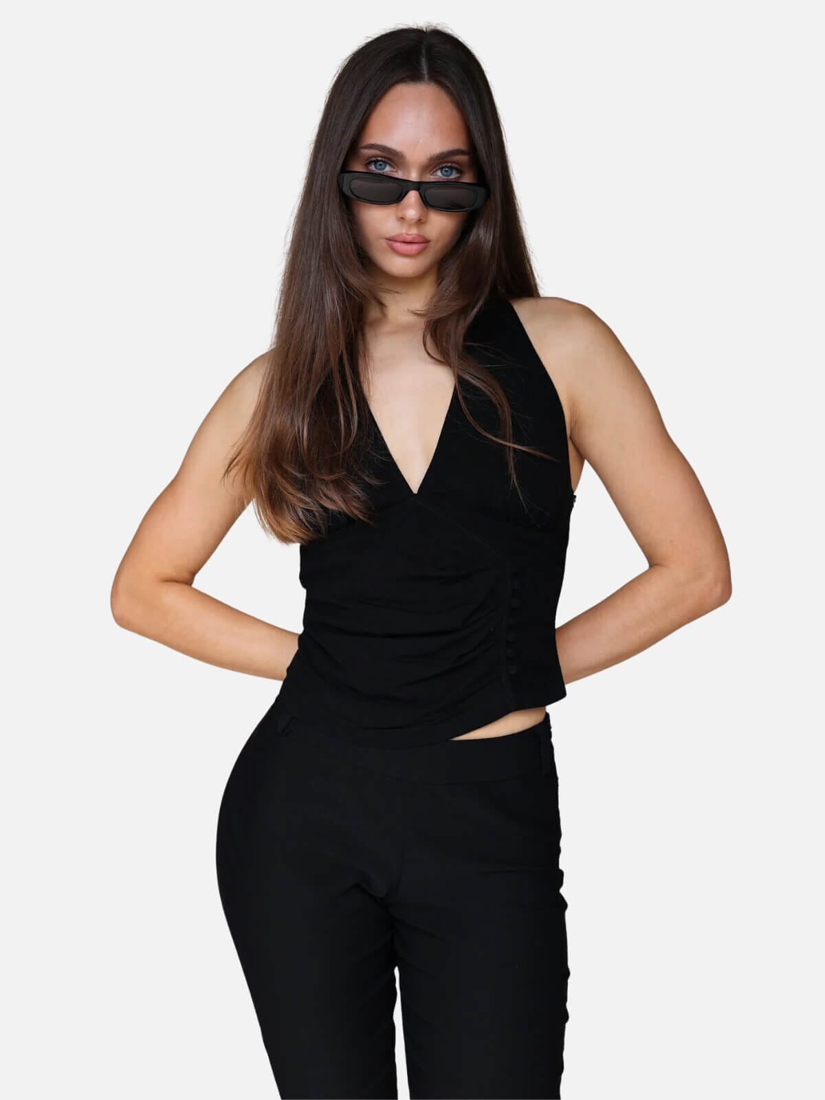 Darcy Halter Top - Noir Tops Isabelle Quinn 