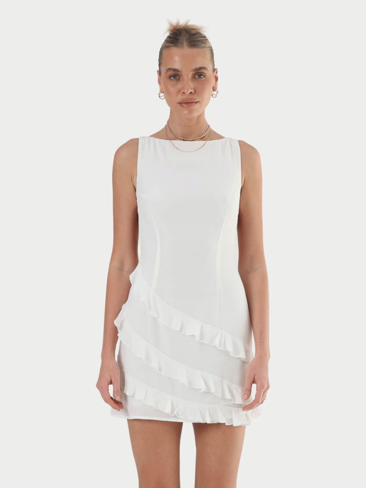 Isabelle Quinn | Tina Ruffle Mini Dress - Ivory | Perlu