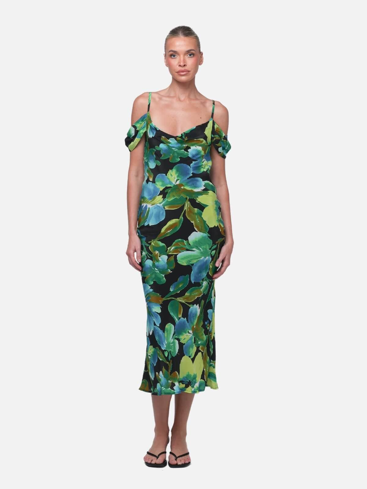 Isabelle Quinn | Wren Maxi Dress - Black Tropicalé | Perlu