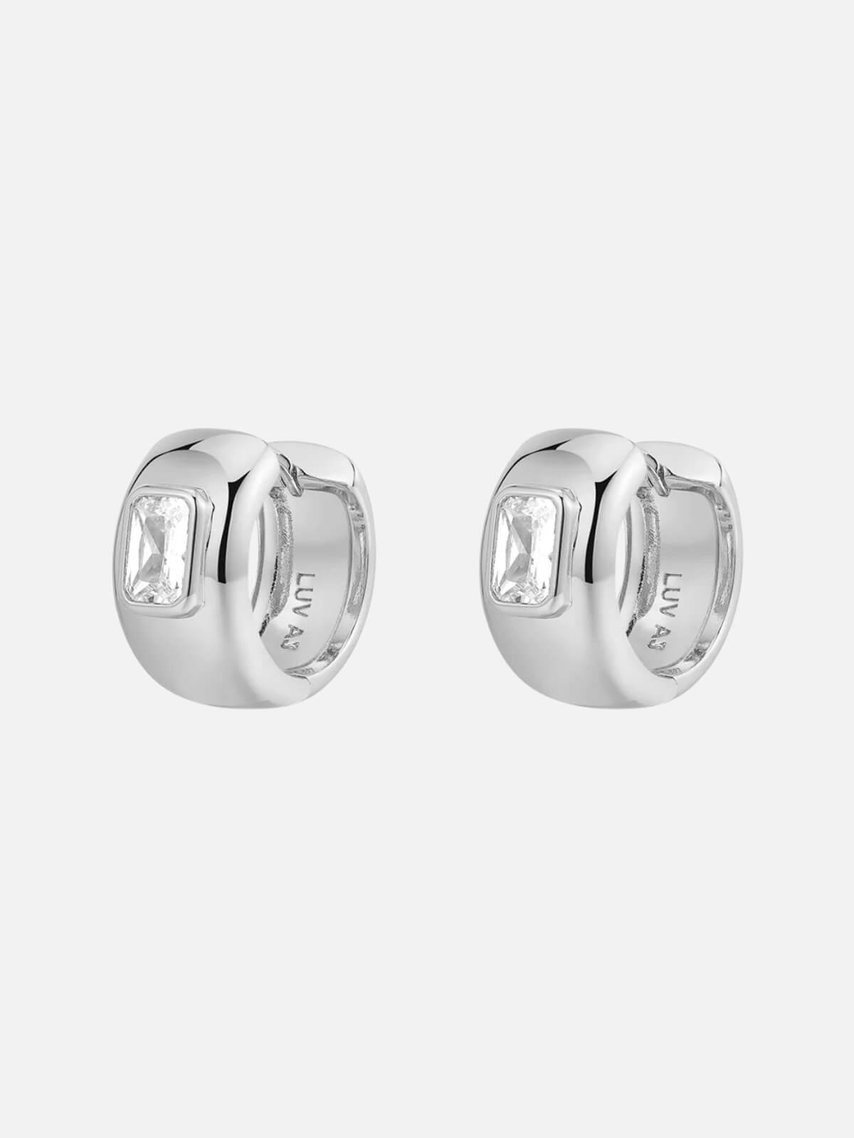 The Emerald Bezel Stone Huggies - Silver