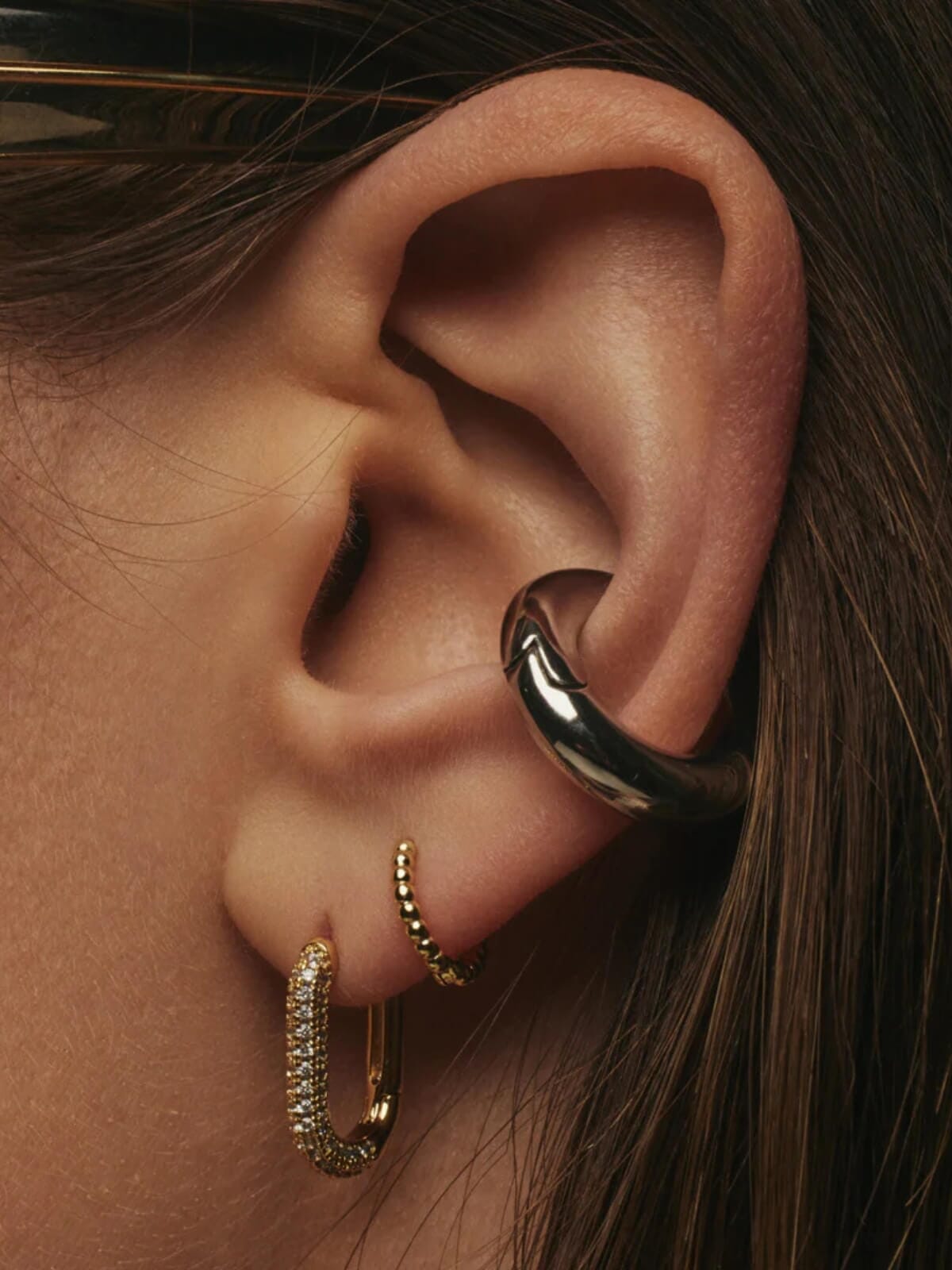 The Pave Chain Link Huggies - Gold Earrings Luv AJ 