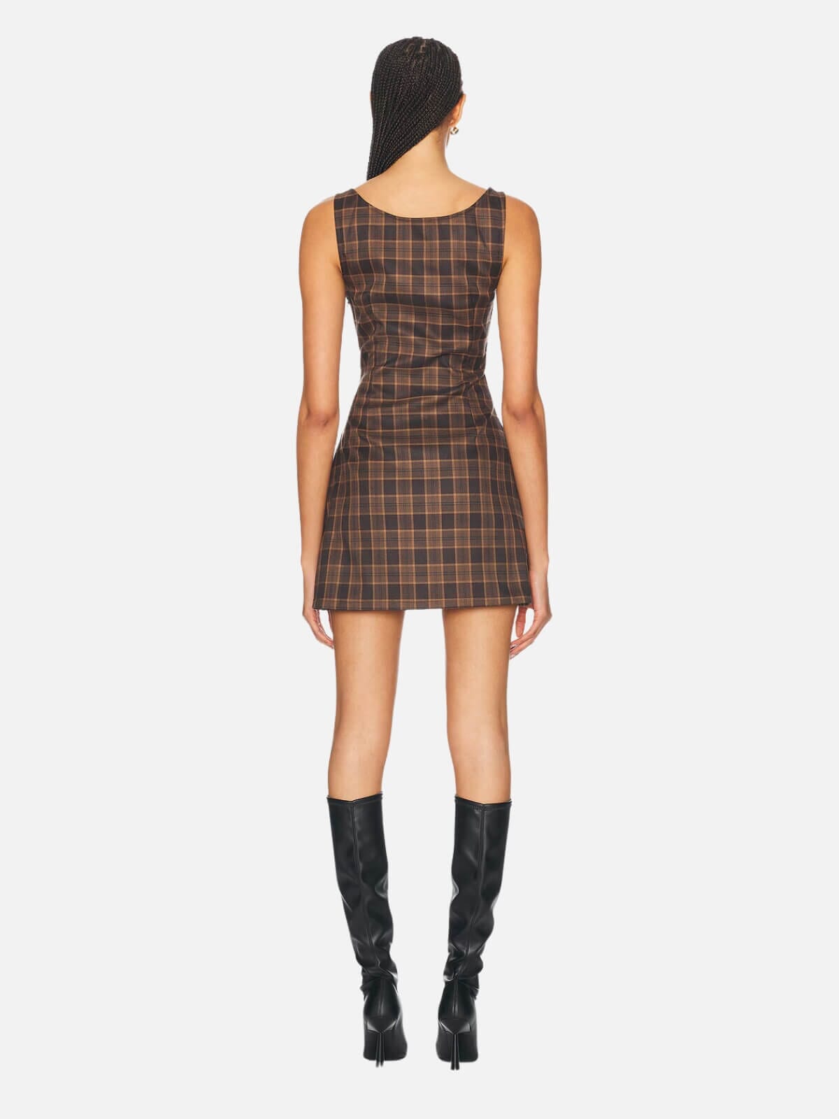 Miaou | Laced Ginger Dress - Plaid Brown | Perlu