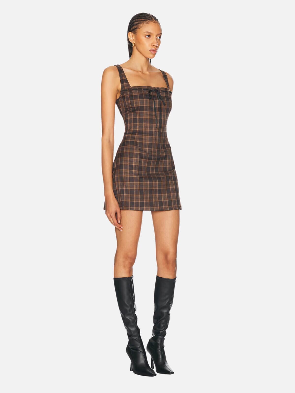 Laced Ginger Dress - Plaid Brown