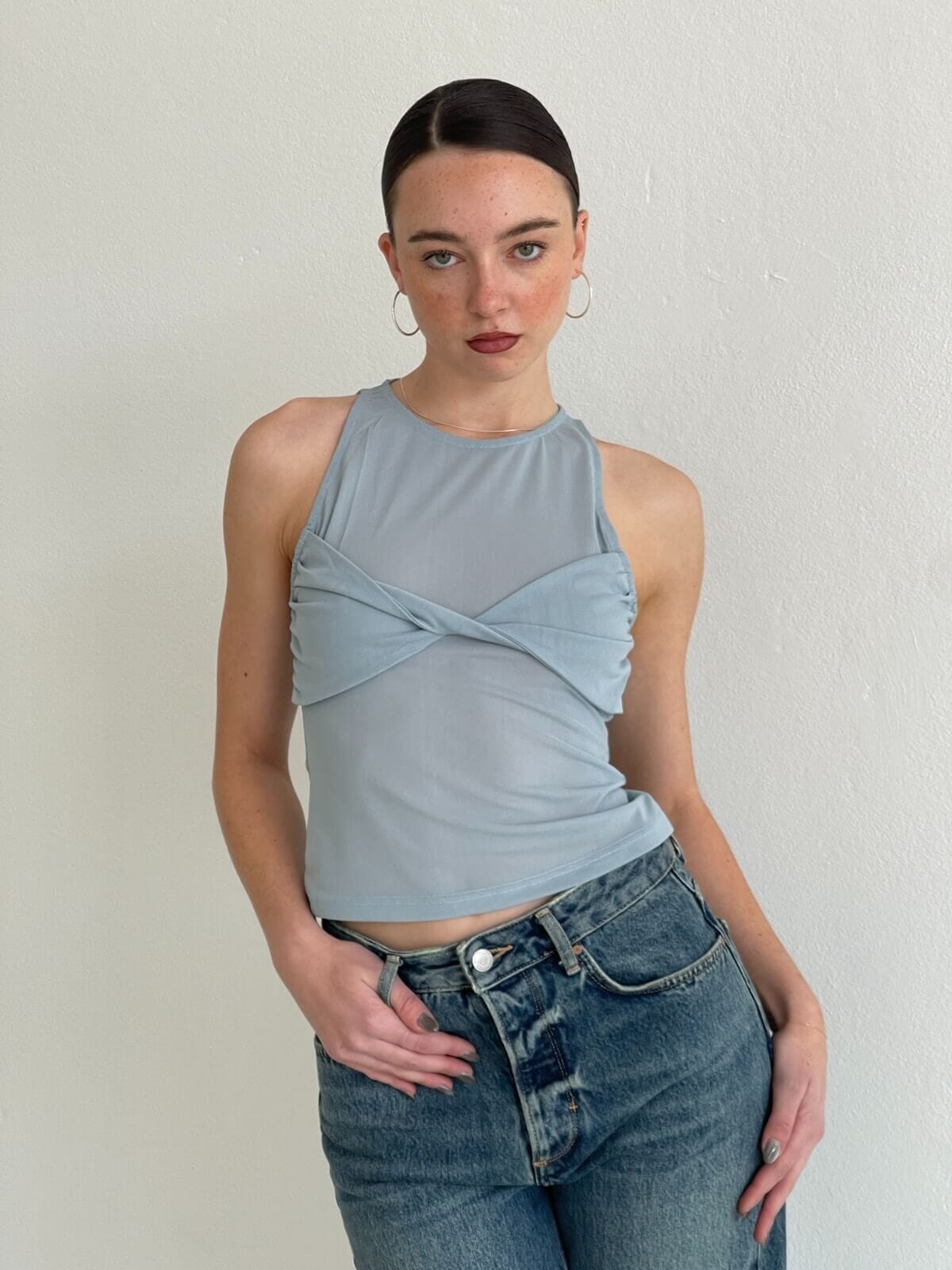 Halsey Mesh Top - Blue Tops Ownley 