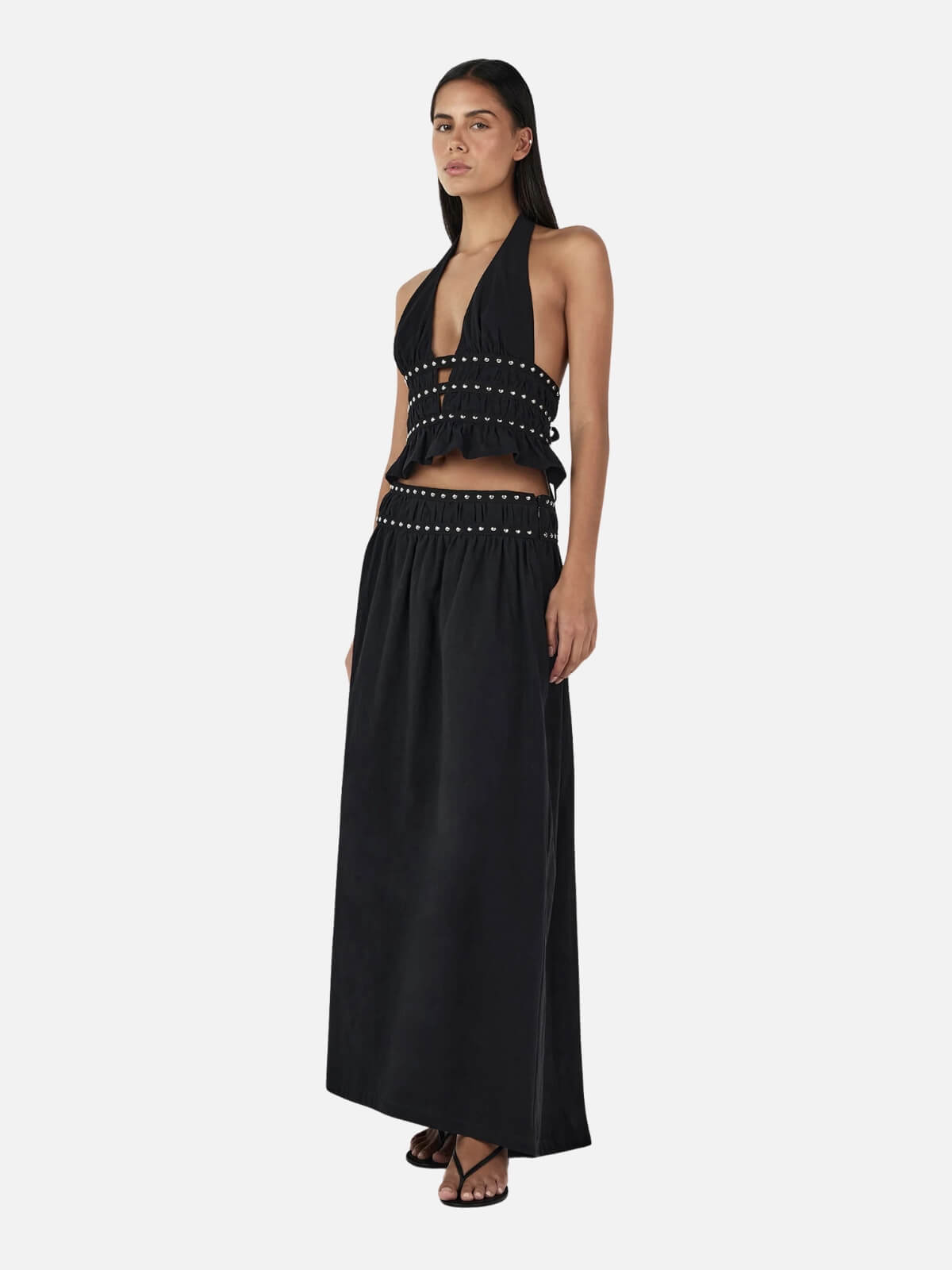 Tabby Studed Midi Skirt - Black