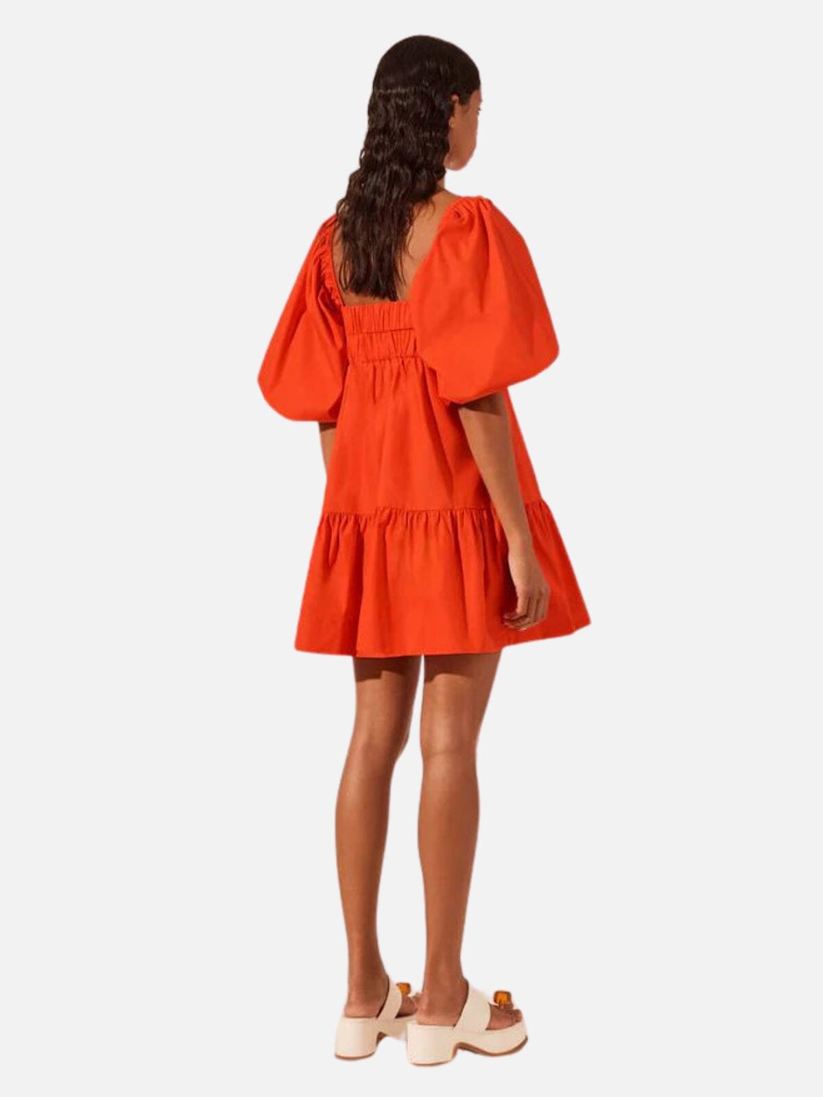 Shona Joy | Amada Square Neck Tiered Mini Dress - Hibiscus | Perlu