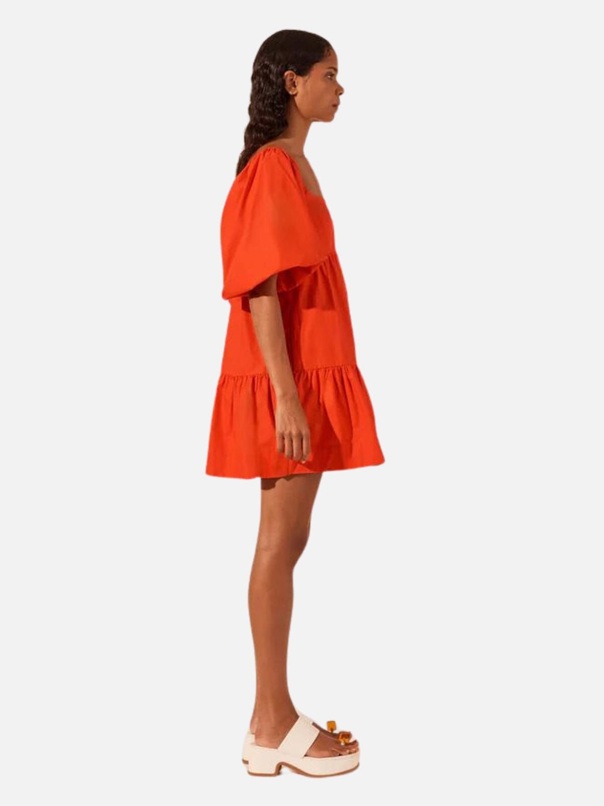 Shona Joy | Amada Square Neck Tiered Mini Dress - Hibiscus | Perlu