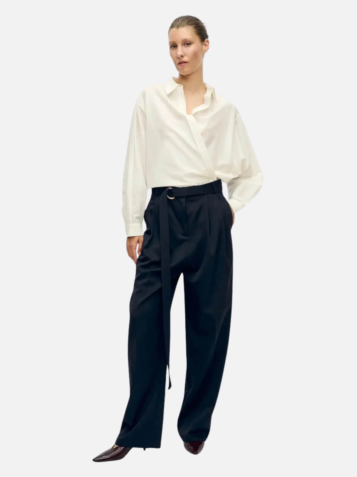 Cotton Silk Crossover Shirt - White