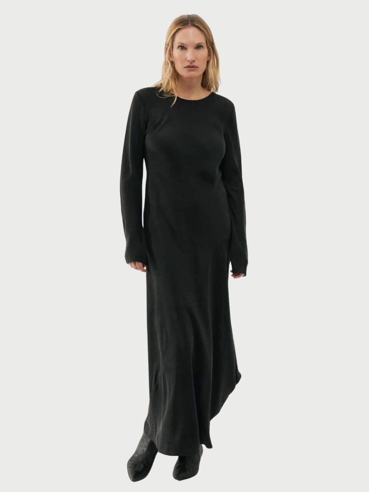 Silk Laundry | Full Sleeve Bias Dress - Black | Perlu