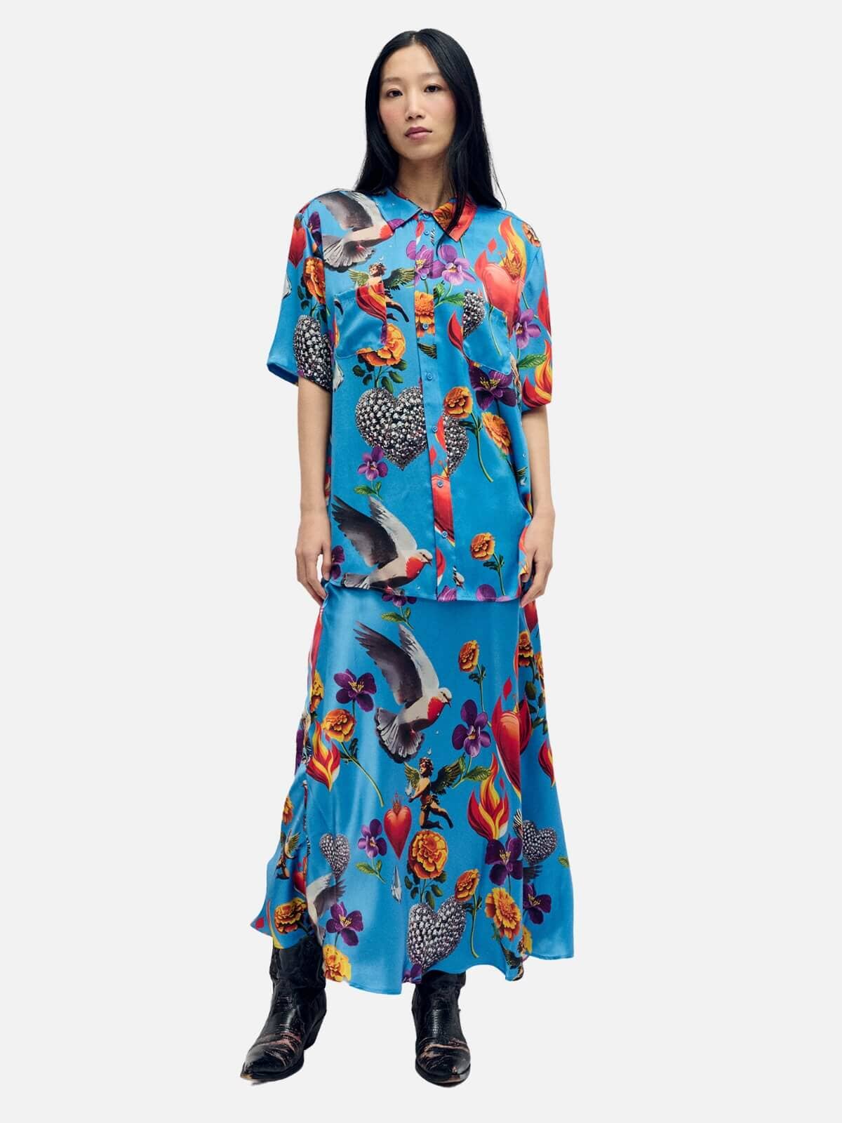 Silk Laundry | Long Bias Cut Skirt - Dearly Beloved Mirage | Perlu