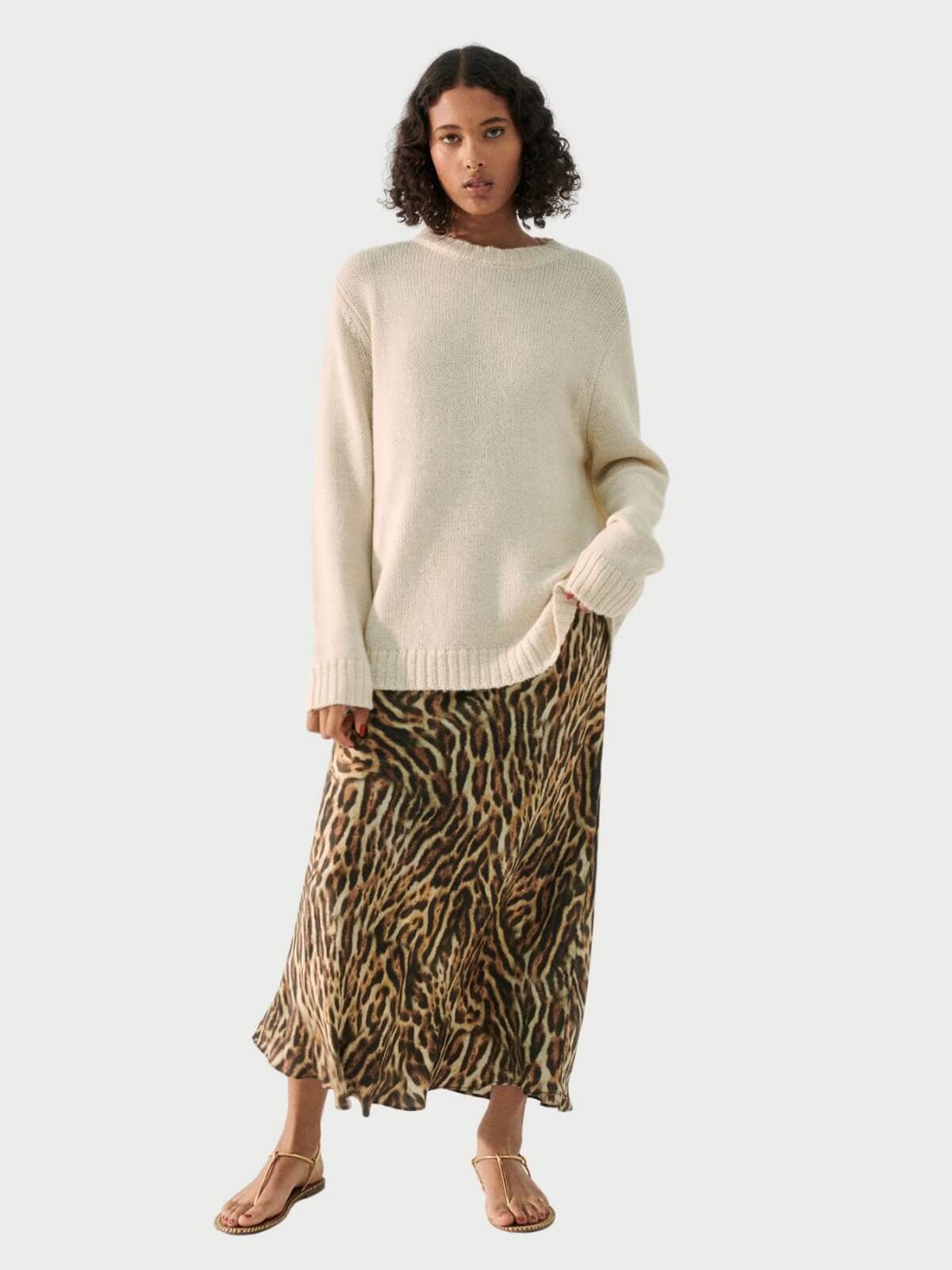 Silk Laundry | Long Bias Cut Skirt - Leopard | Perlu