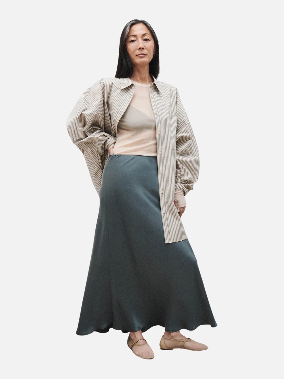 Long Bias Cut Skirt - Slate Skirts Silk Laundry 