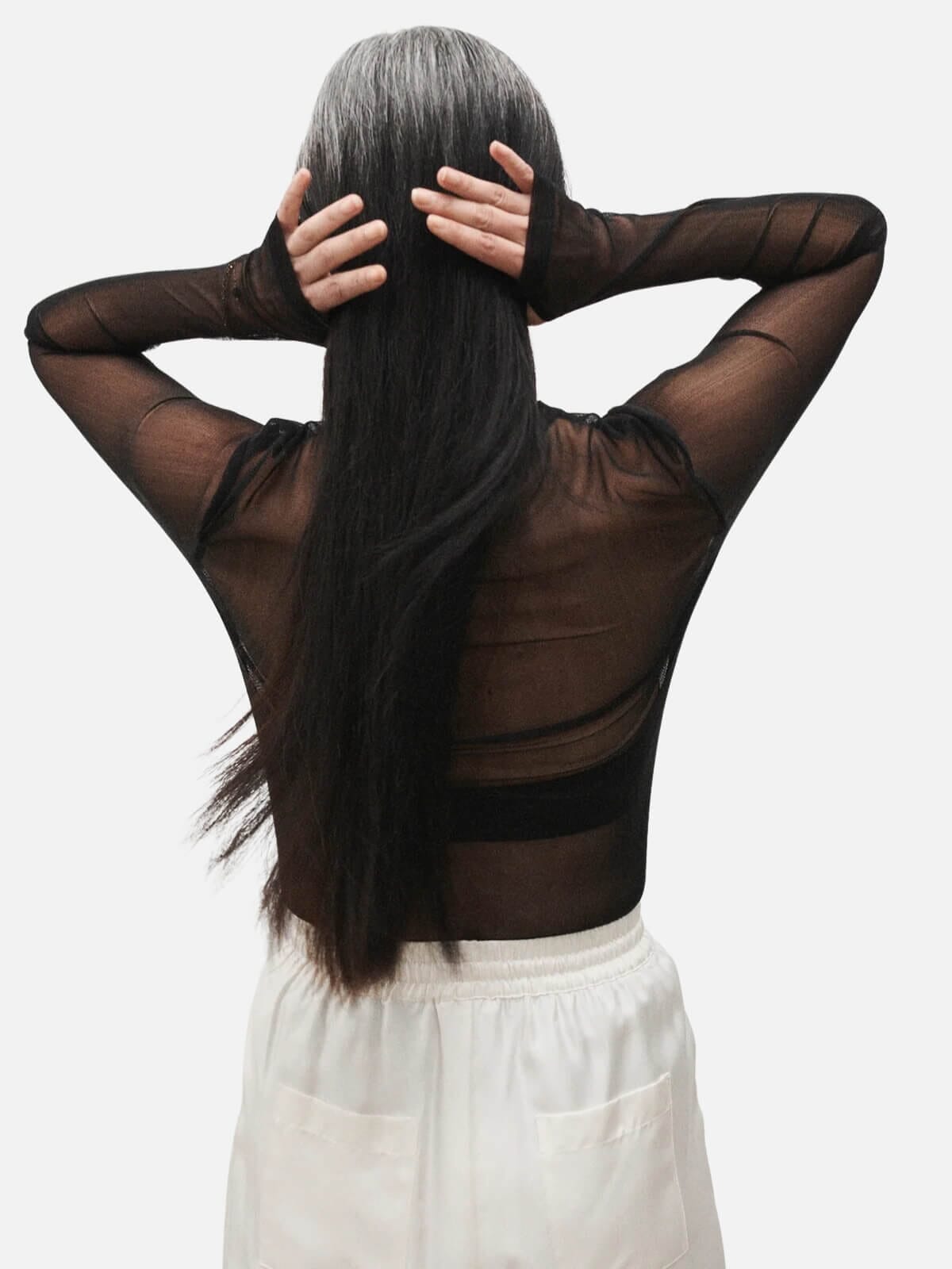 Mesh Long Sleeve Top - Black Tops Silk Laundry 