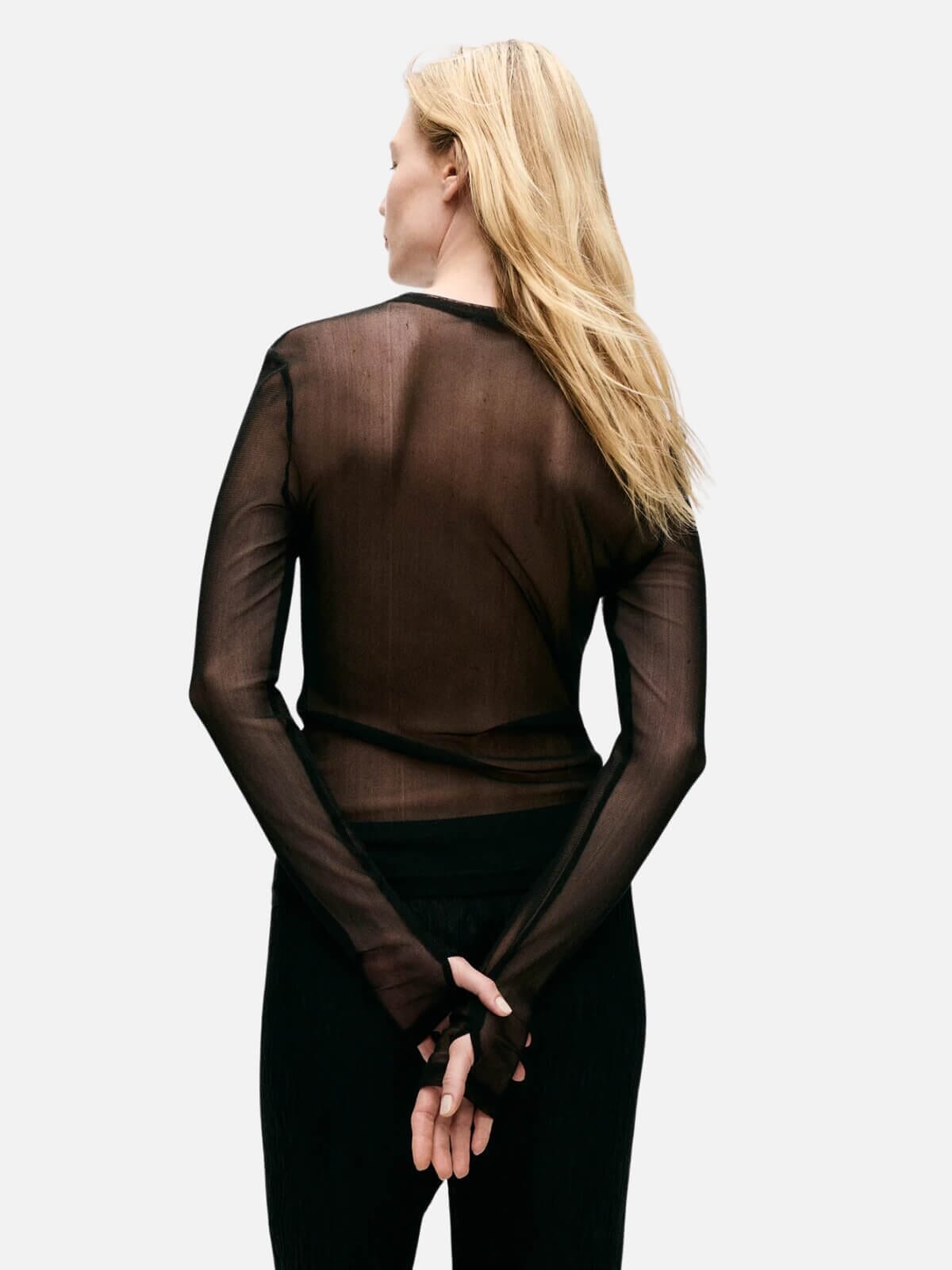 Mesh Long Sleeve Top - Black Tops Silk Laundry 