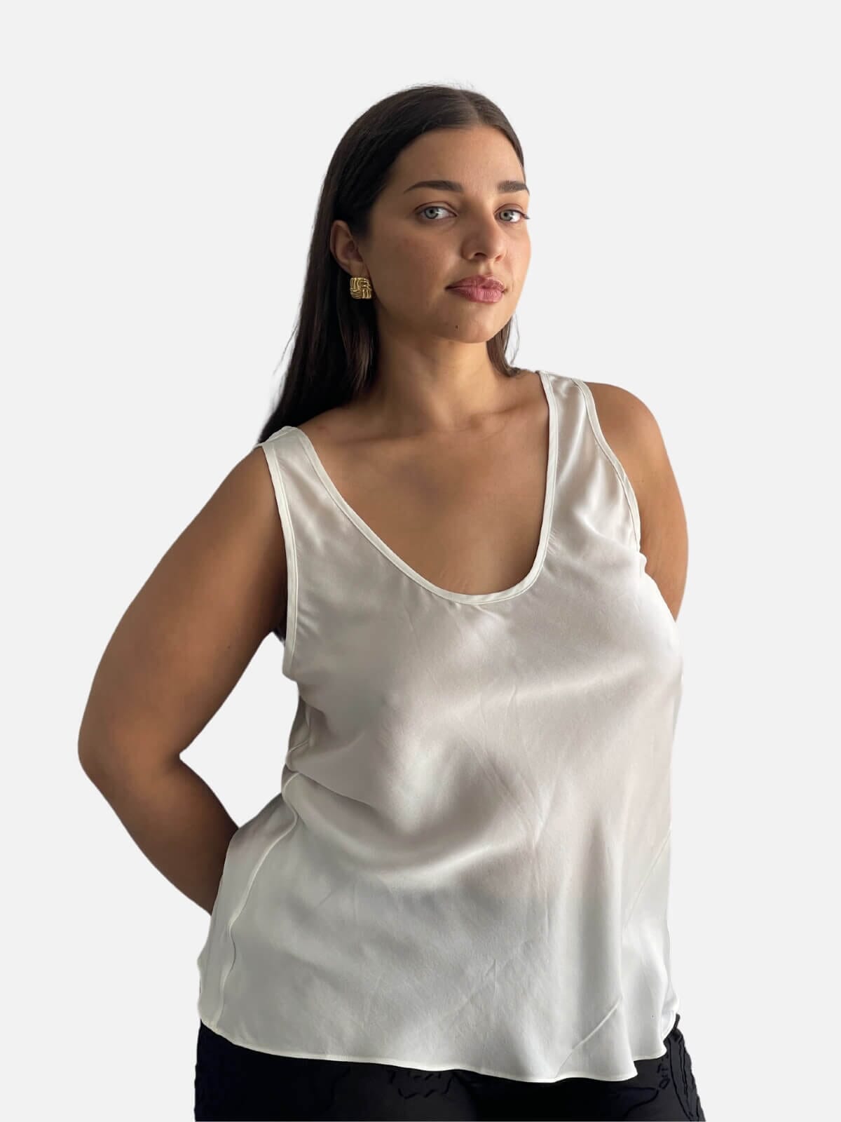 Scoop Neck Tank - White Tops Silk Laundry 