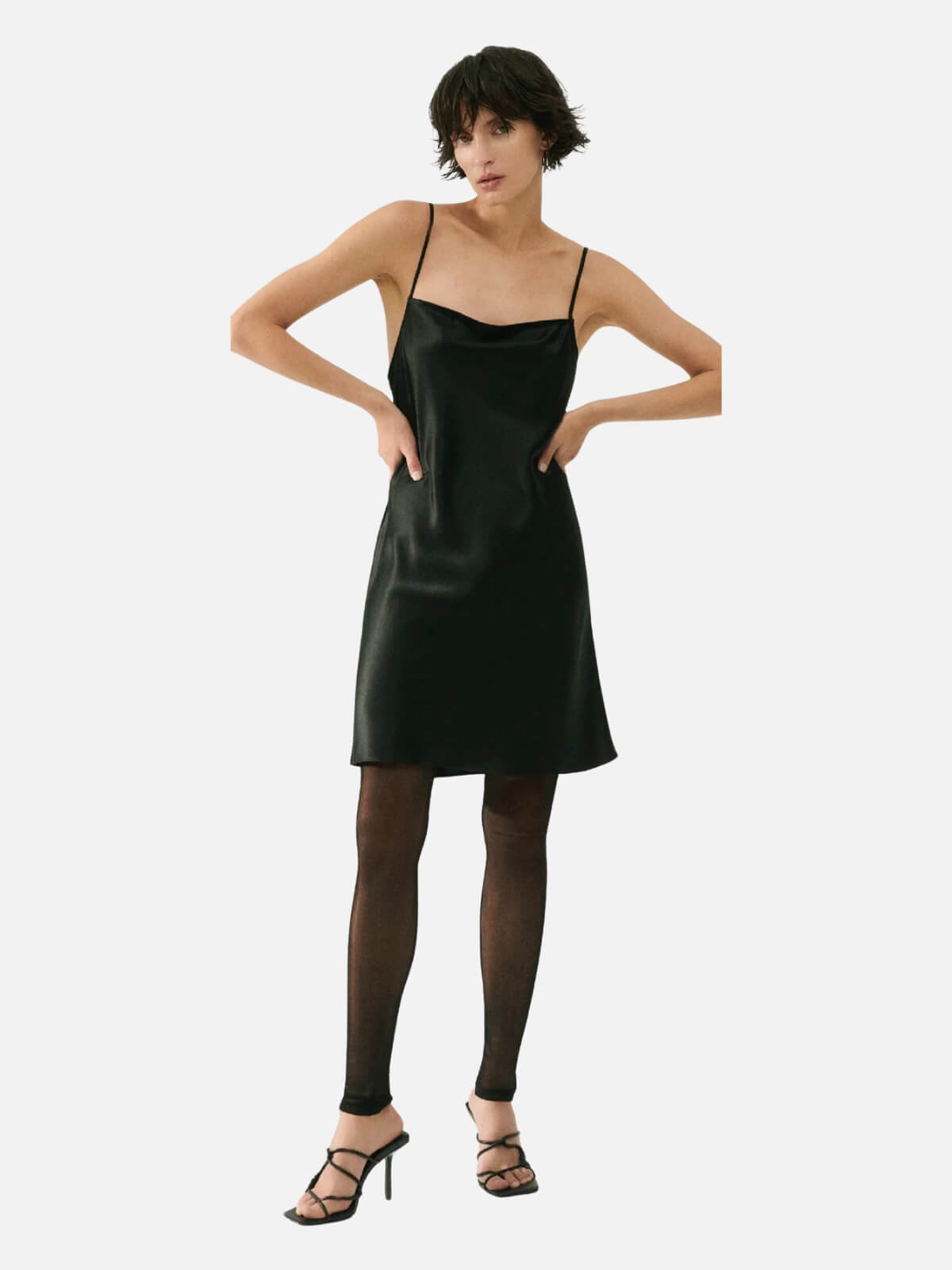 Straight Neck Dress-Black