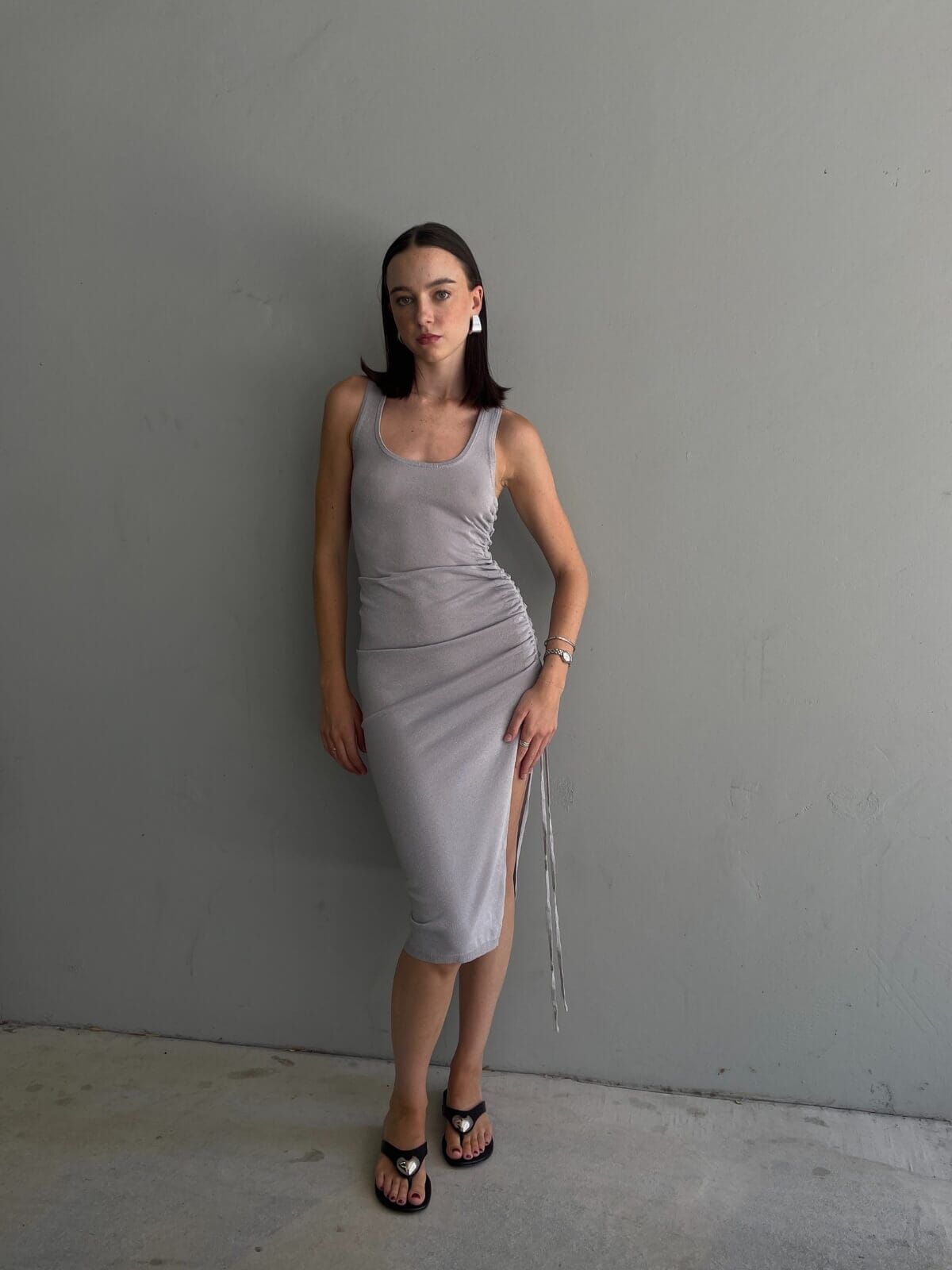 Ibiza V Neck Maxi Dress - Silver Dresses & Jumpsuits SUBOO 