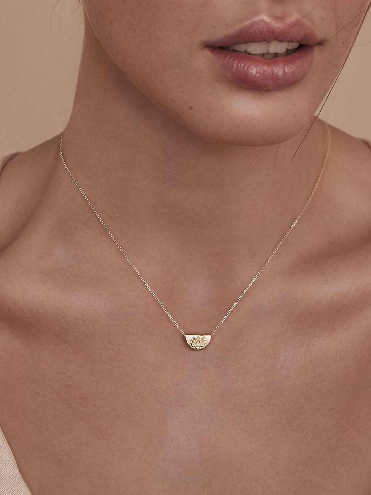 By Charlotte I 14k Gold Mini Lotus Necklace Solid Gold I Perlu