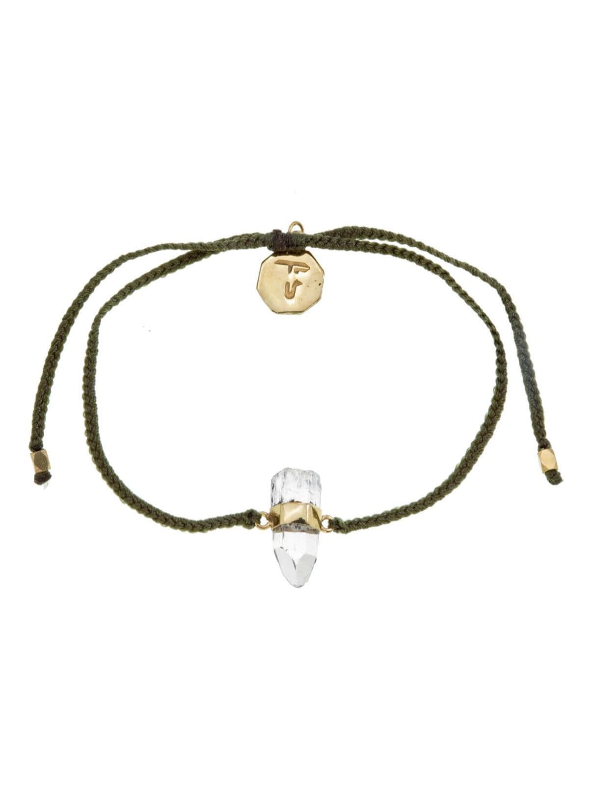 Woven Crystal Bracelet | Gold - Olive Green / Crystal