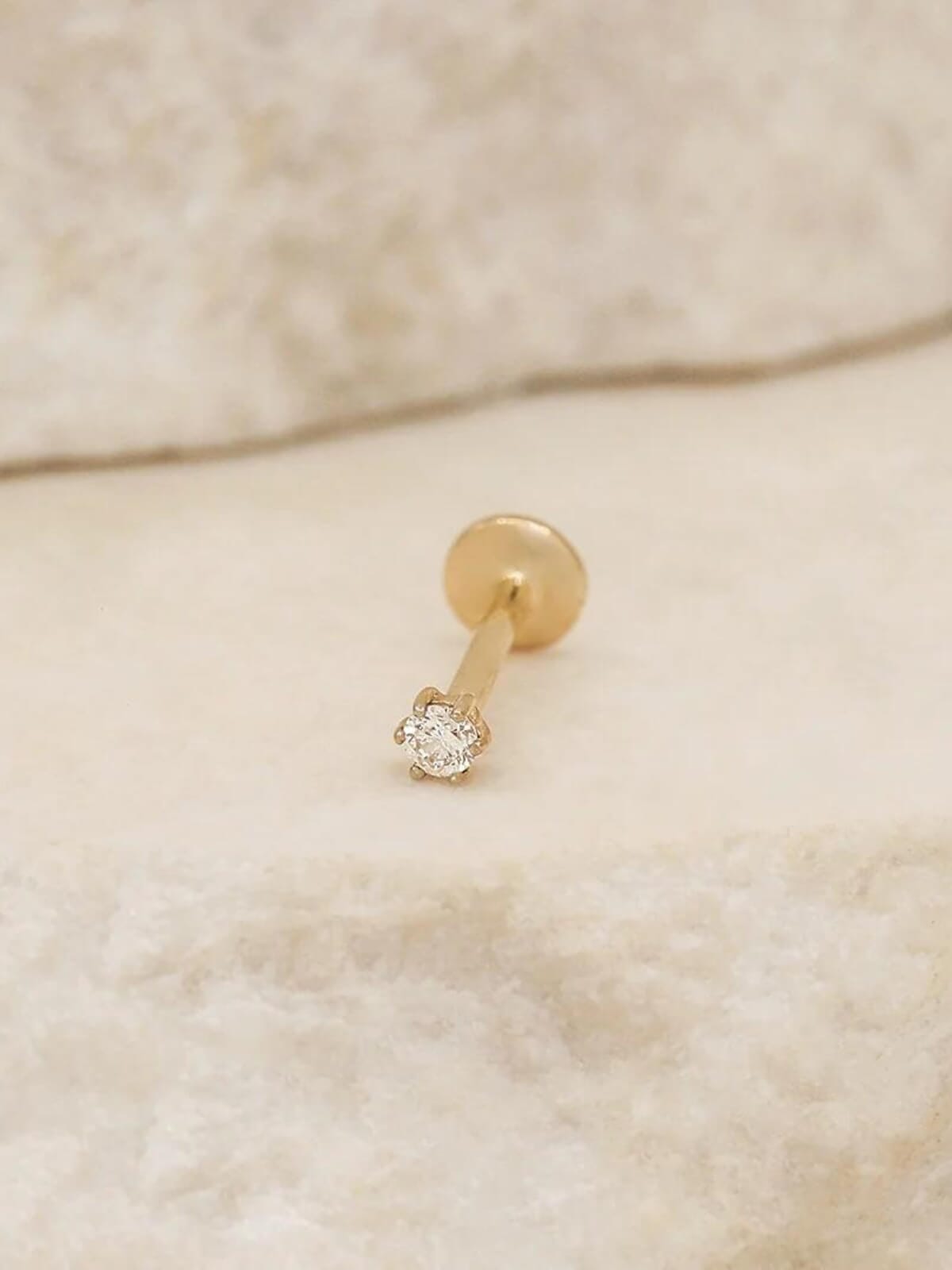 By Charlotte | 14K Gold Diamond Sweet Droplet Cartilage Flatback Earring | Perlu