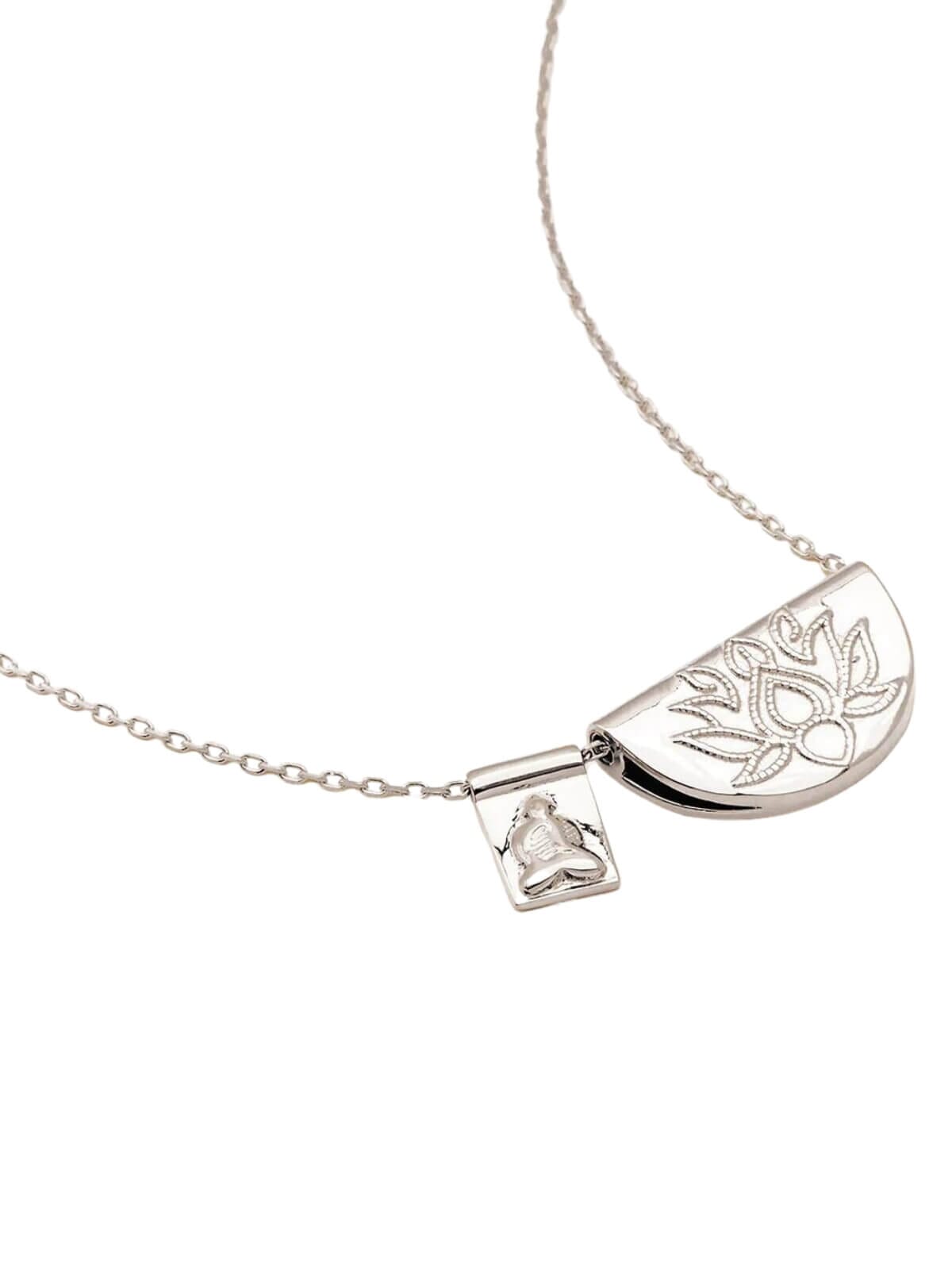 By Charlotte | Lotus and Little Budha Necklace - Silver | Perlu