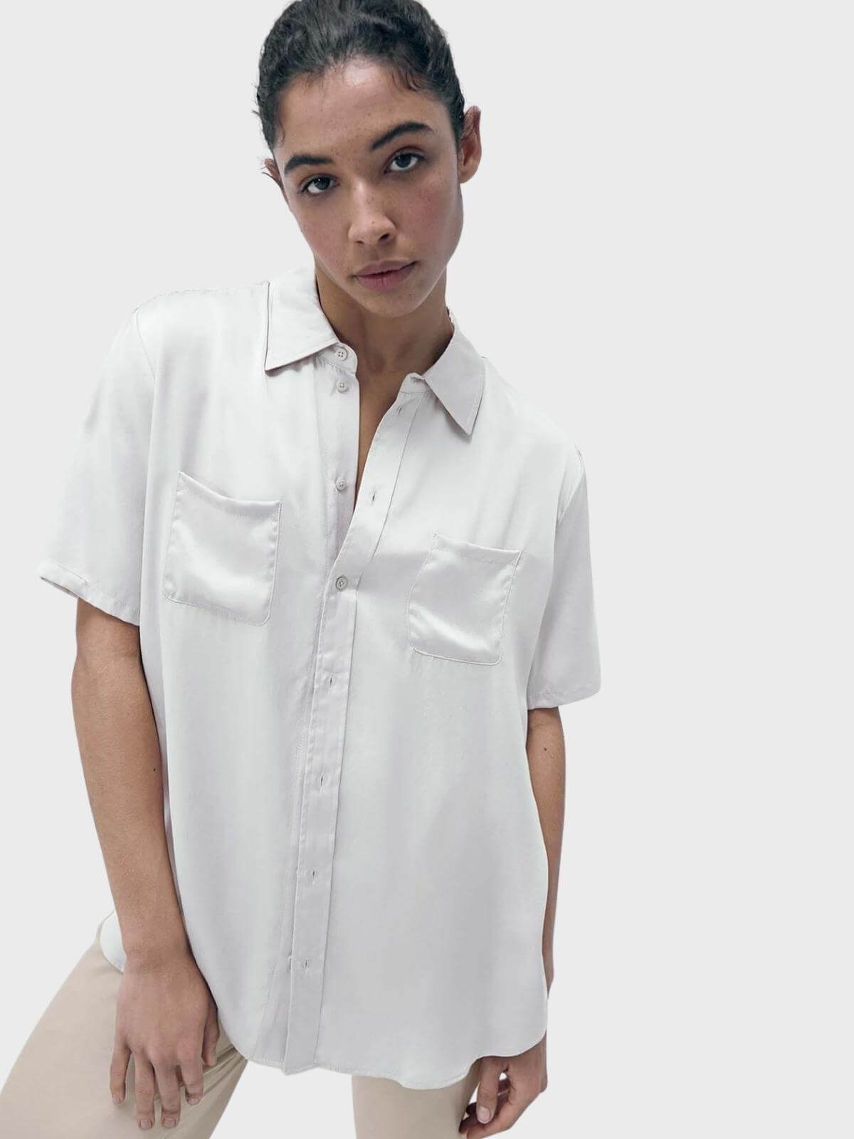 Silk Laundry | Short Sleeve Boyfriend Shirt - White | Perlu